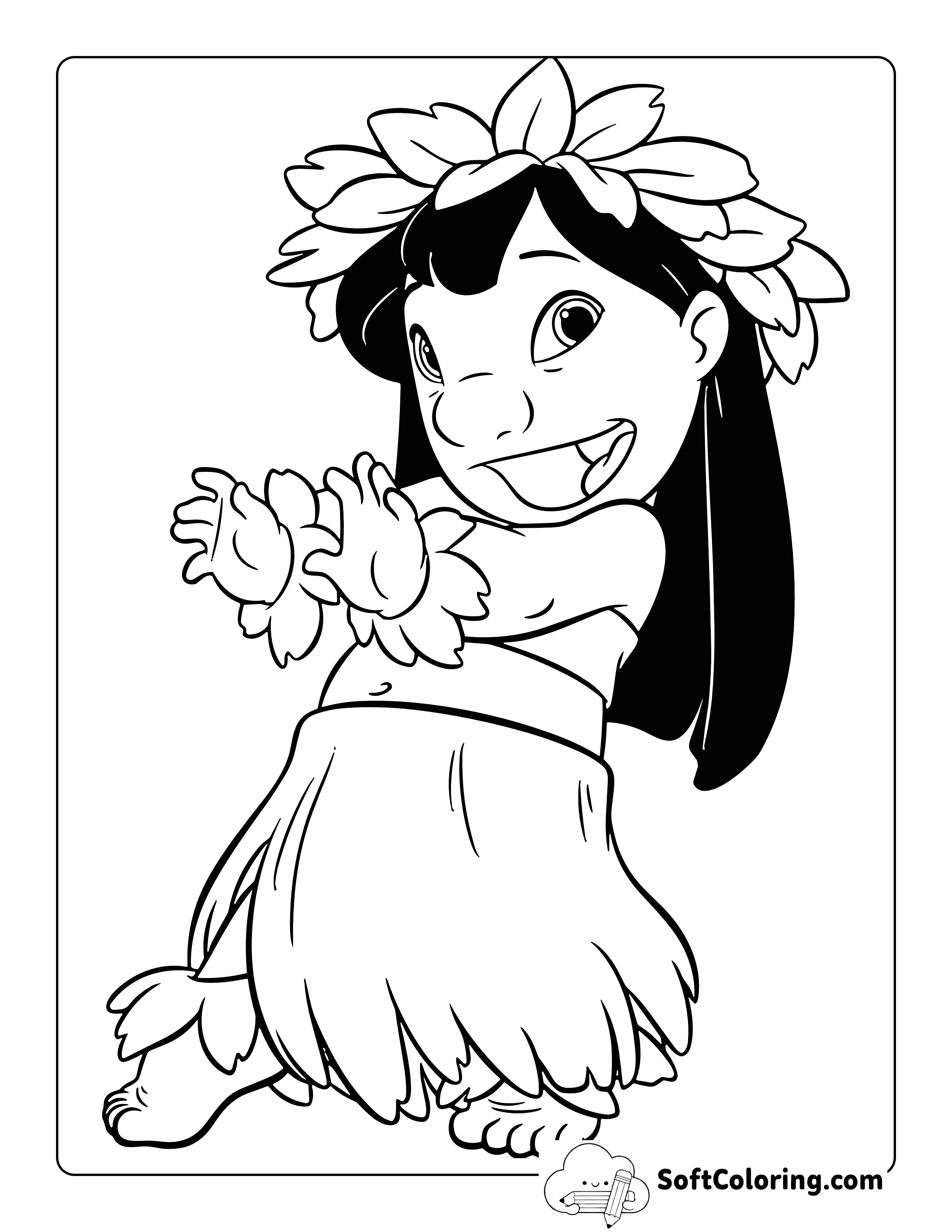 Cute Lilo-Inspired Coloring Page in Grass Skirt