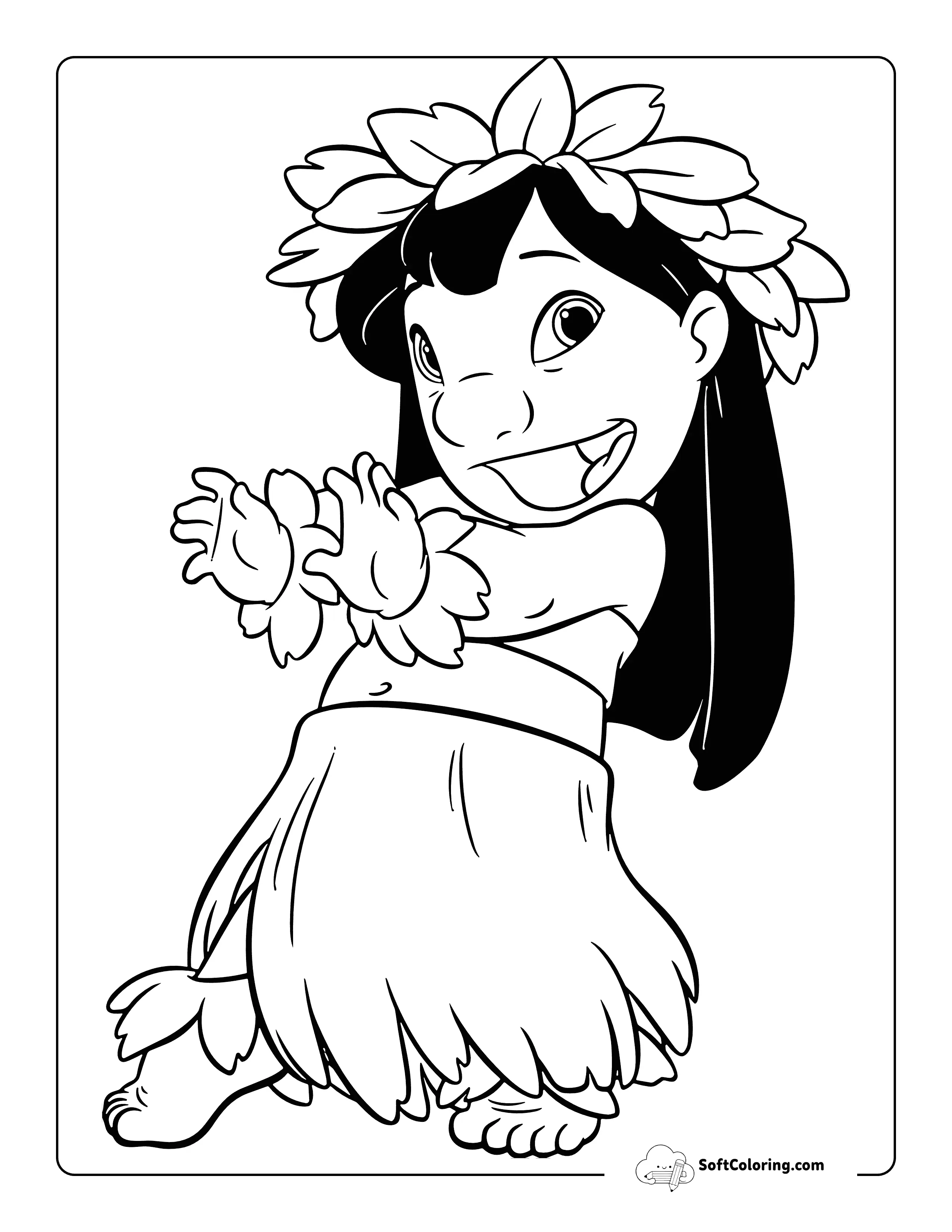 Cute Lilo-Inspired Coloring Page In Grass Skirt