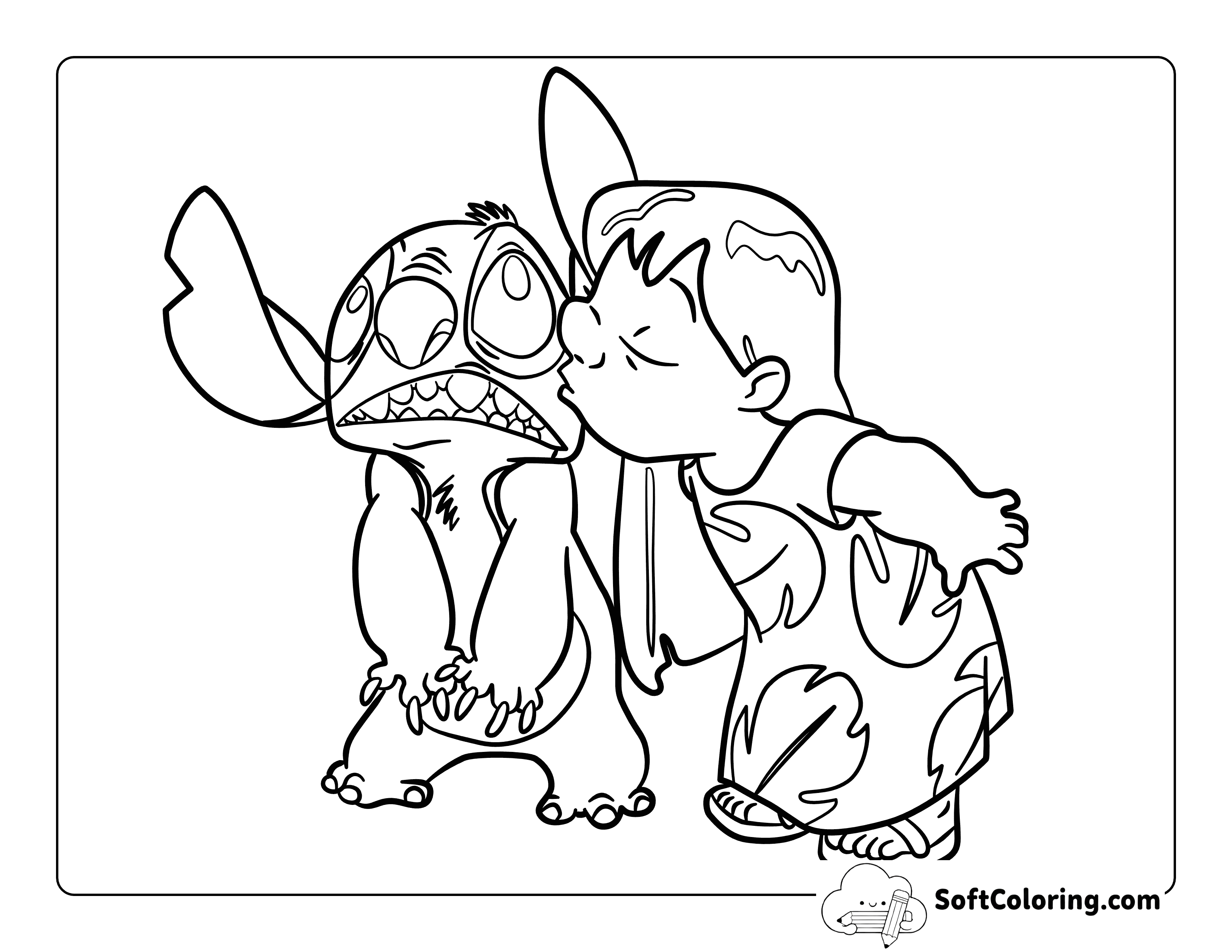 Cute Cheek-Kiss Lilo and Stitch-Inspired Coloring Sheet