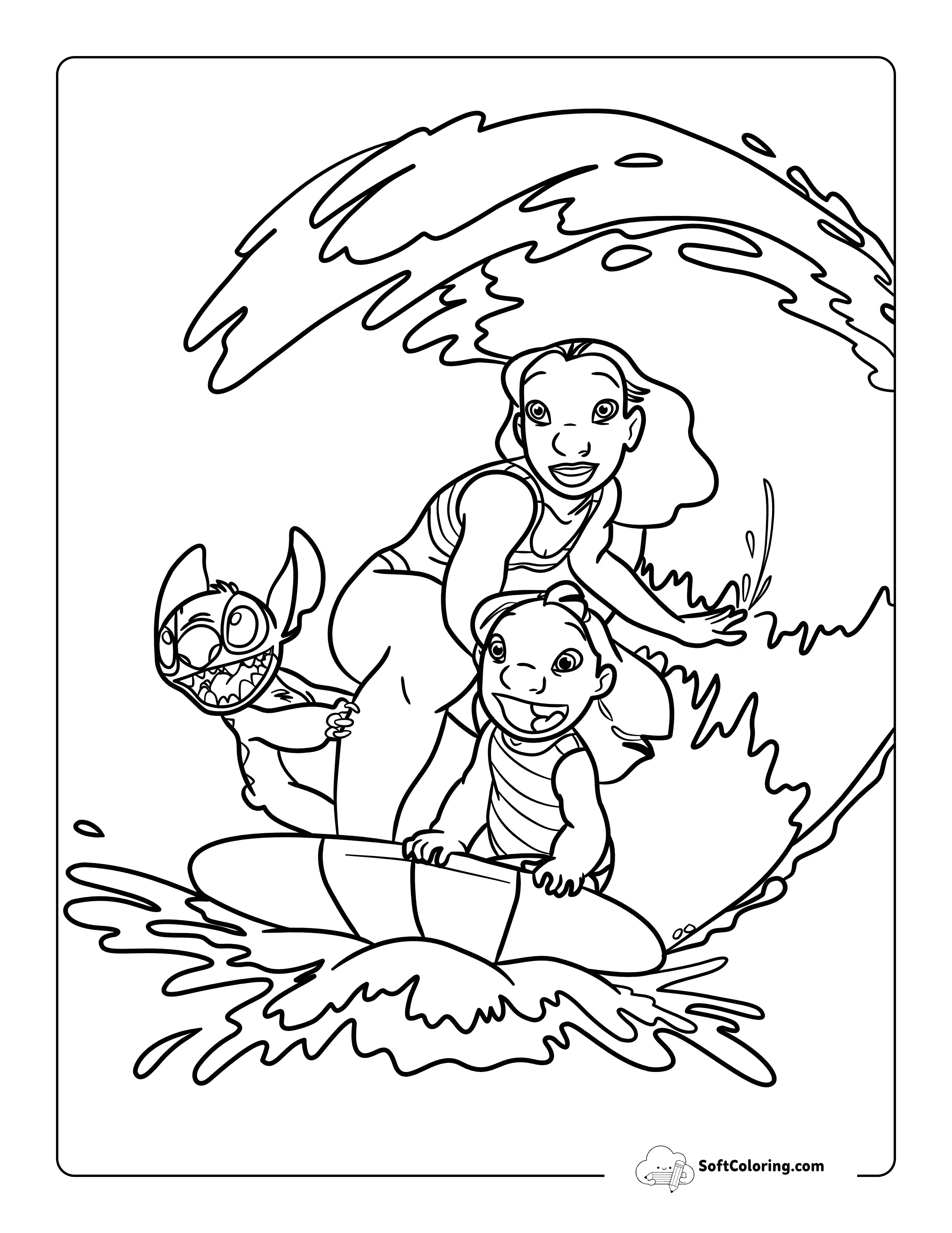 Easy Family Lilo, Stitch, And Nani-Inspired Coloring Page