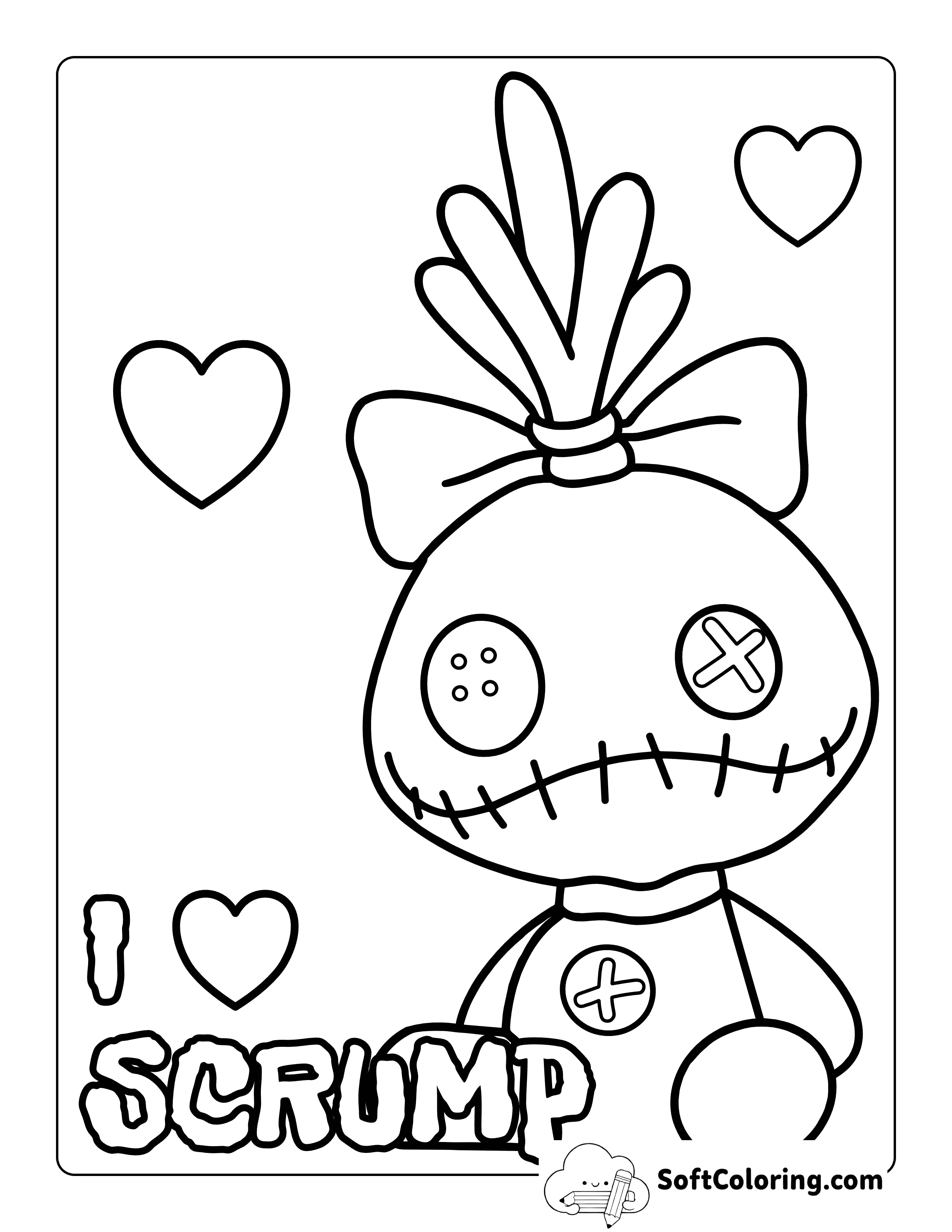 Easy Cute Scrump Drawing to Color
