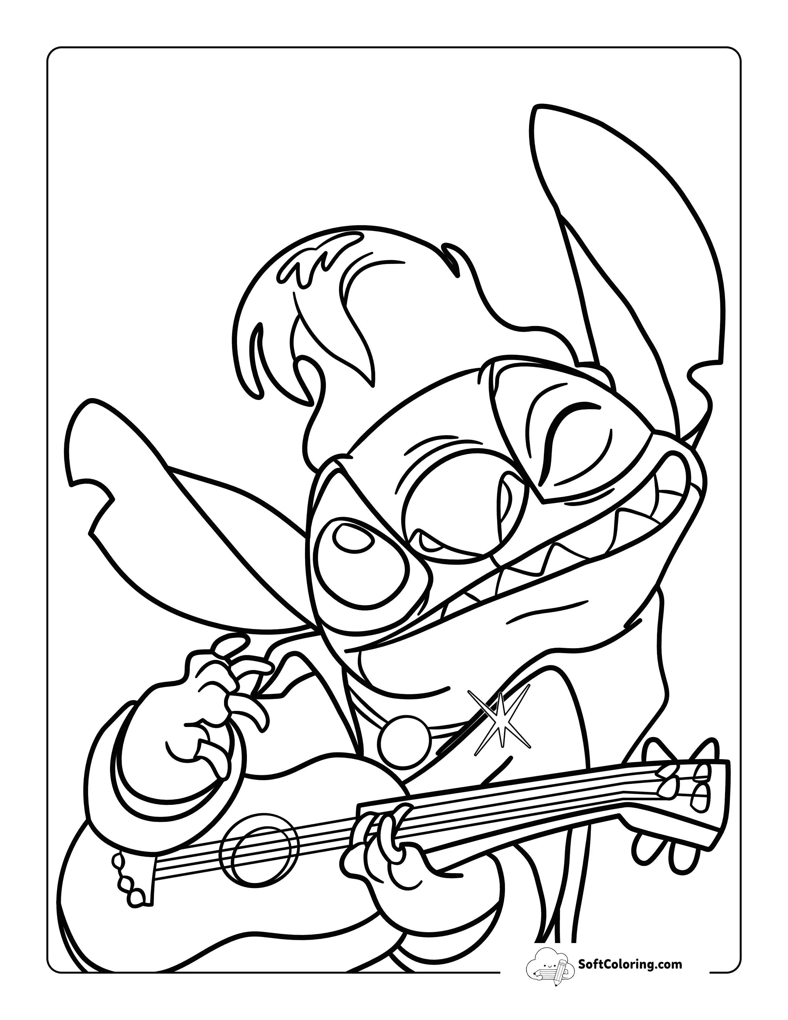 Funny Stitch-Inspired Alien Dressed As Elvis Outline To Color