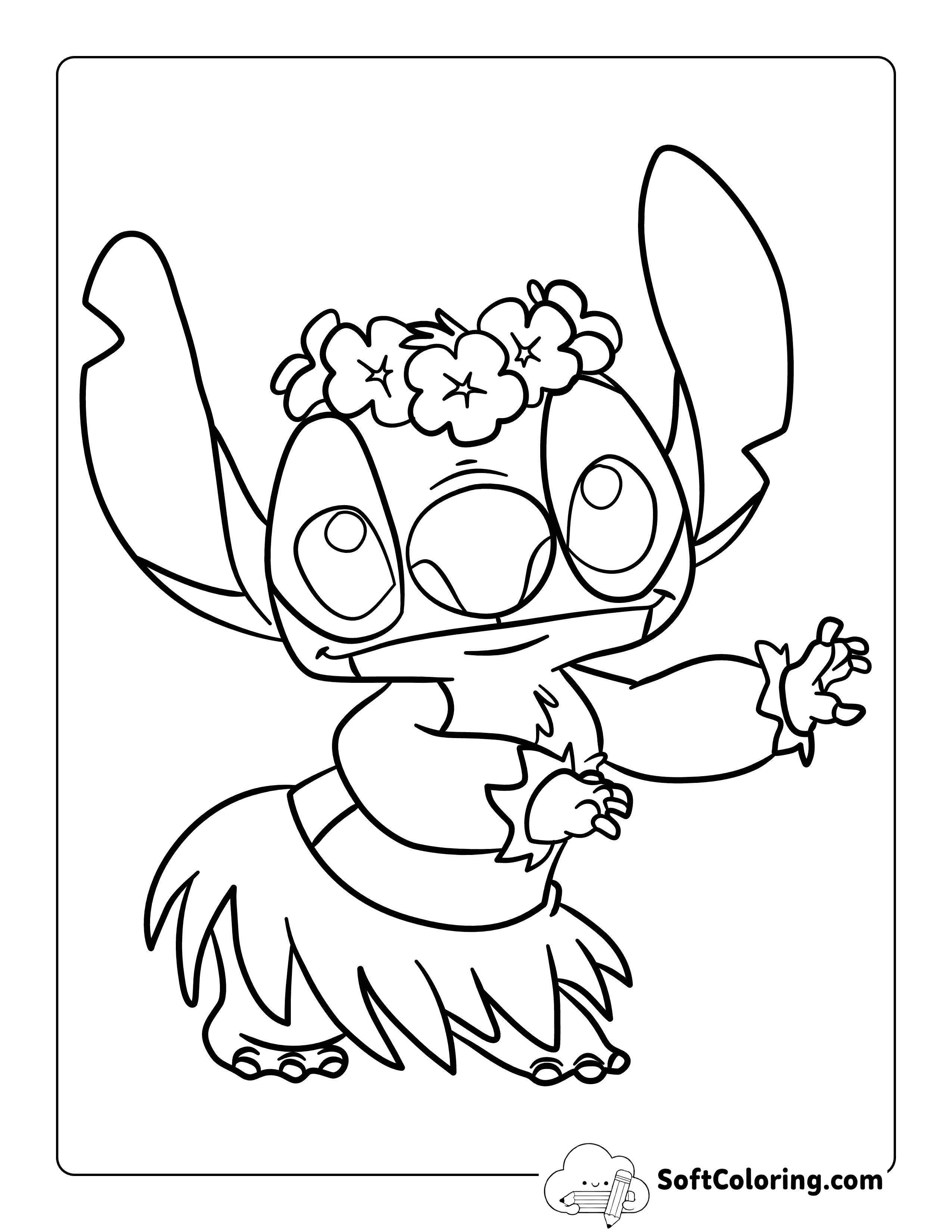 Cute Stitch-Inspired Alien in a Grass Skirt Coloring Sheet