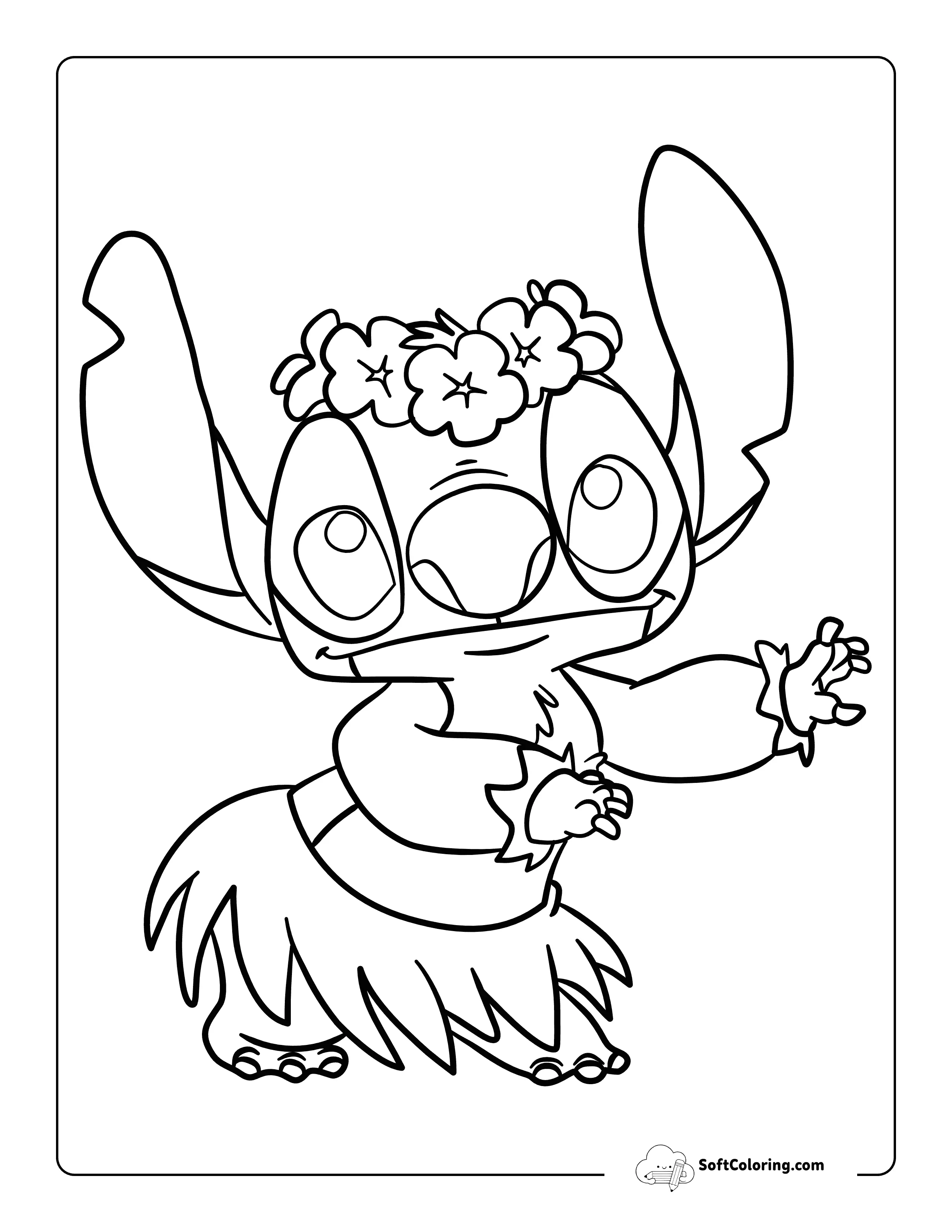 Cute Stitch-Inspired Alien In A Grass Skirt Coloring Sheet
