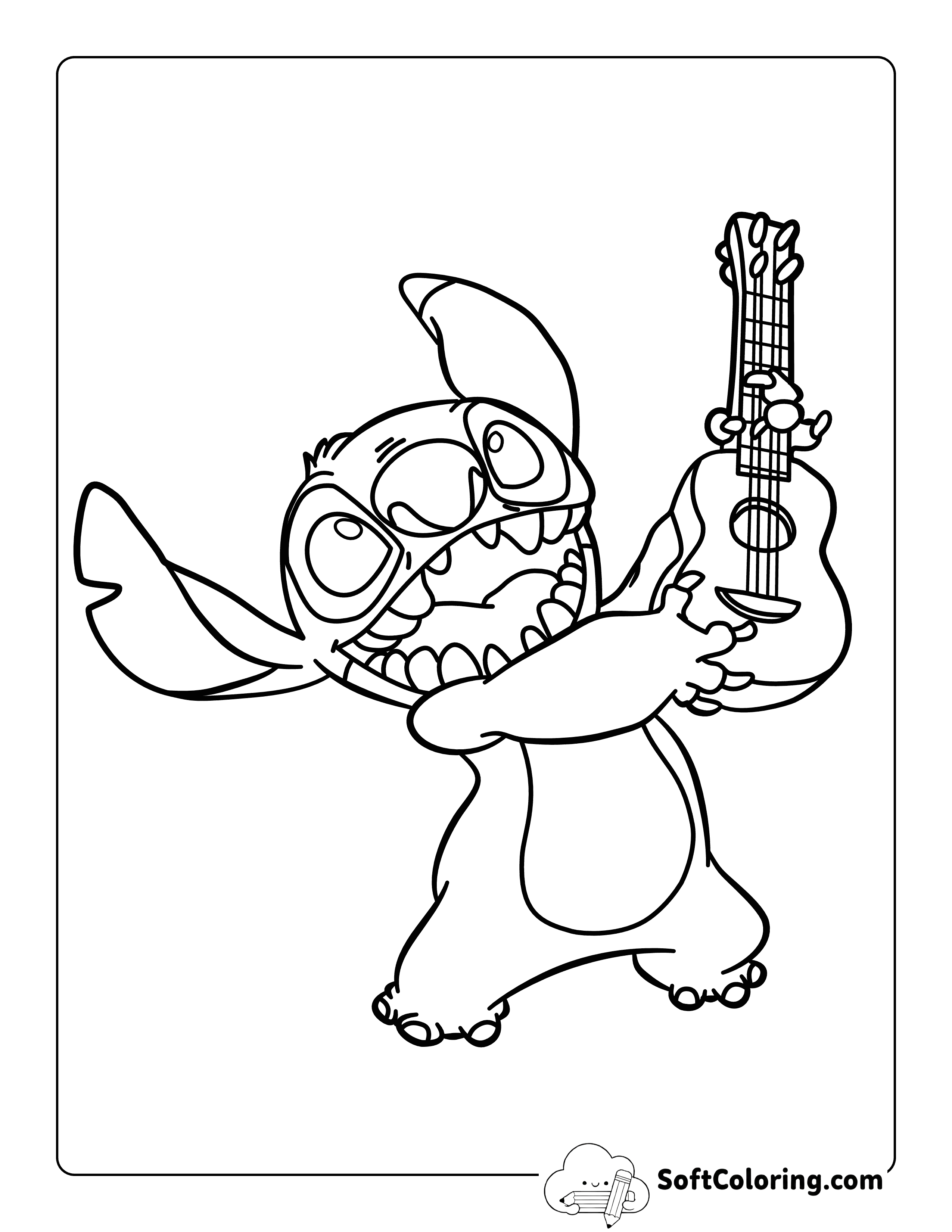 Drawing Inspired by Stitch Playing the Ukulele Coloring Page