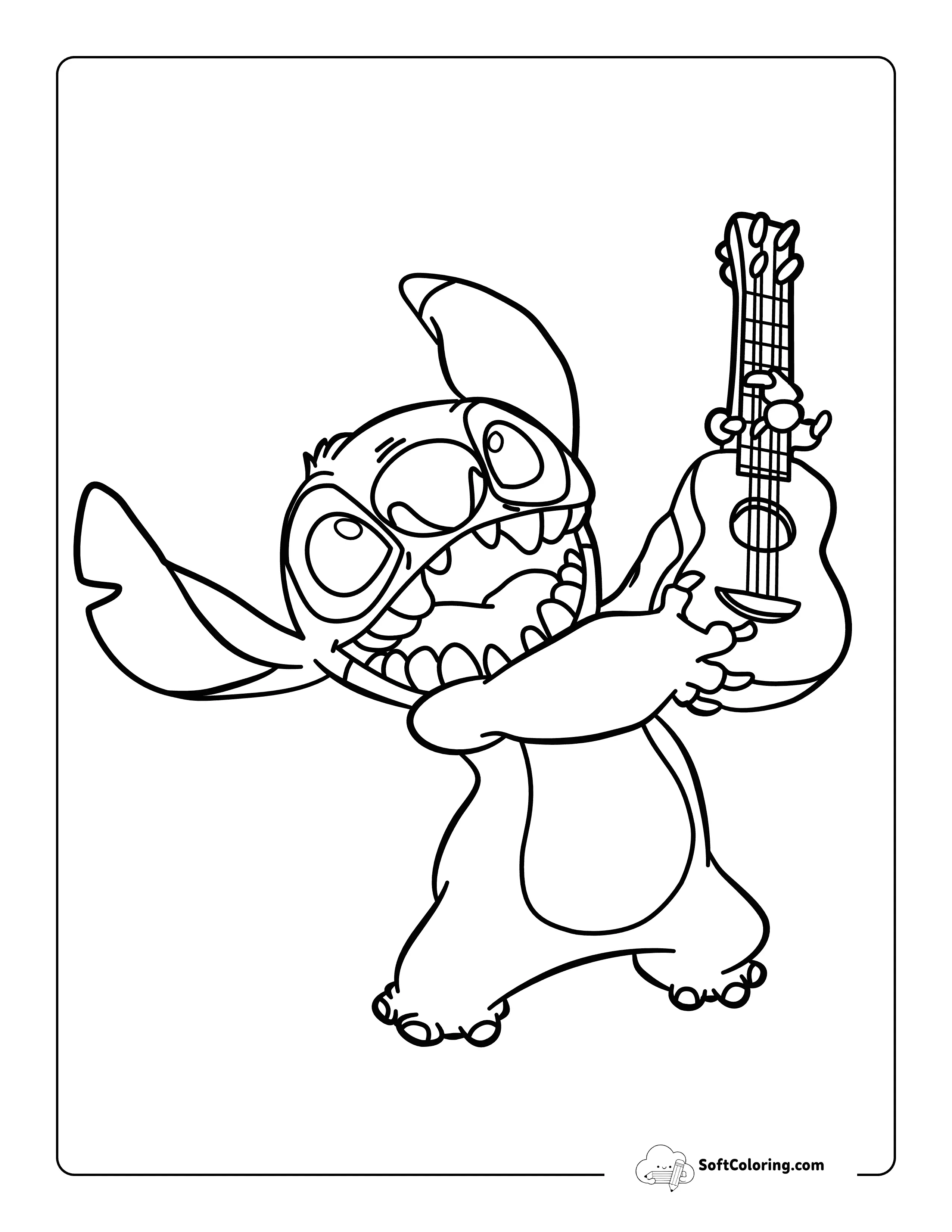 Drawing Inspired By Stitch Playing The Ukulele Coloring Page