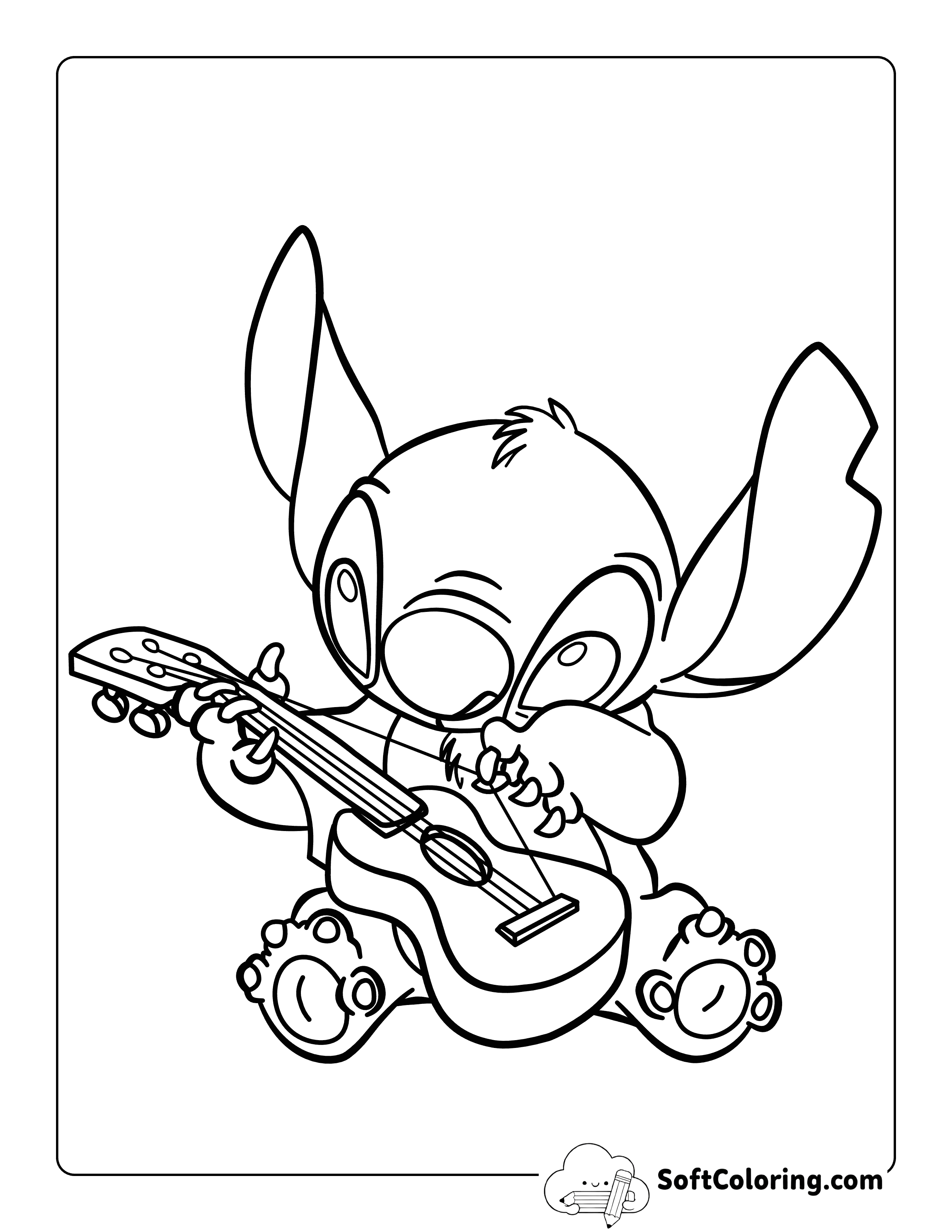Drawing Inspired by Stitch Pulling the Ukulele String Printable