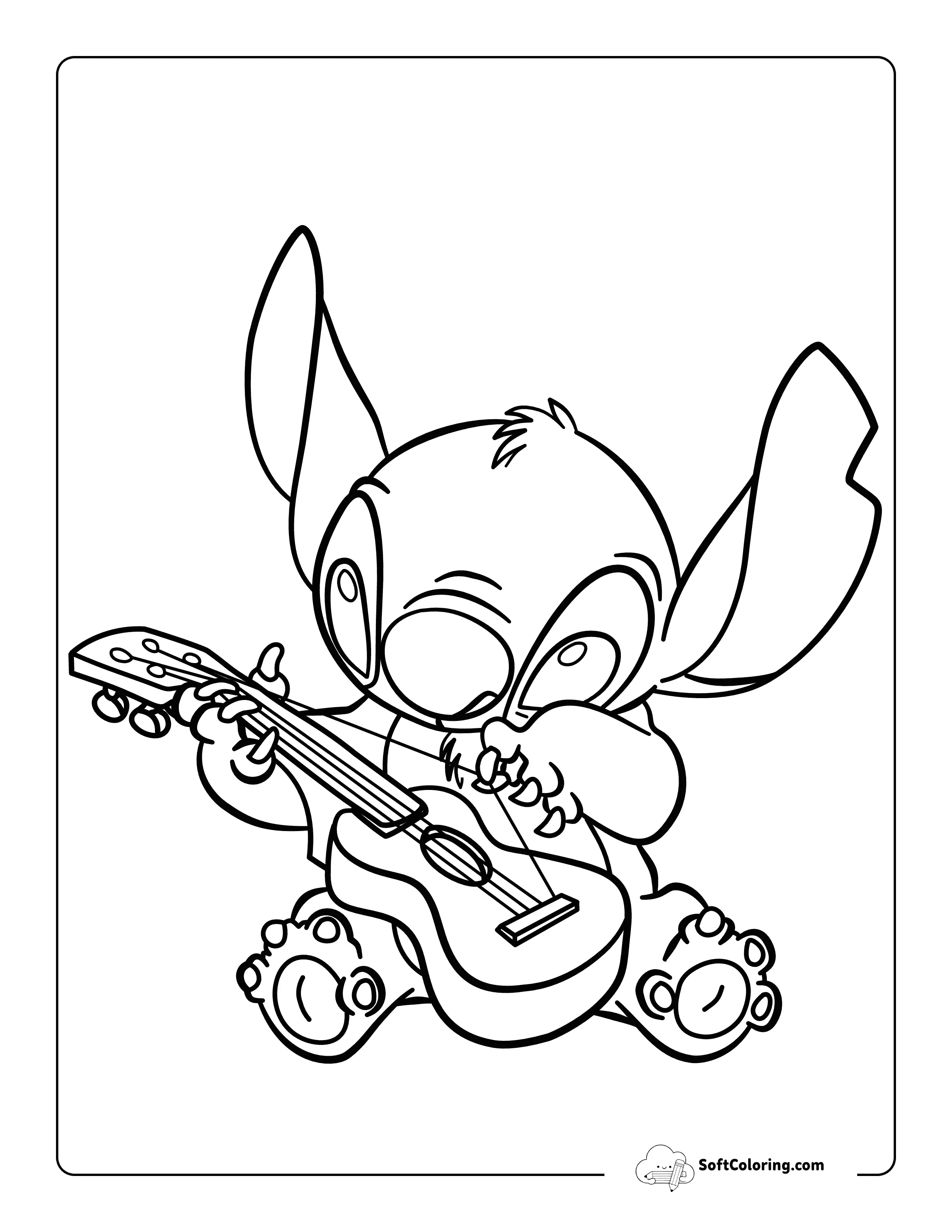 Drawing Inspired By Stitch Pulling The Ukulele String Printable