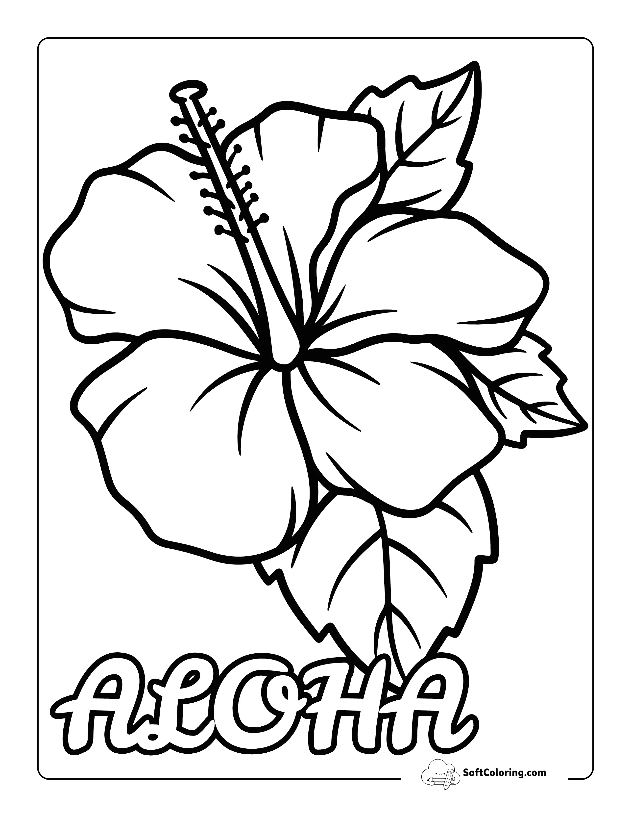 Easy Printable Hibiscus Hawaiian Flower Drawing To Color
