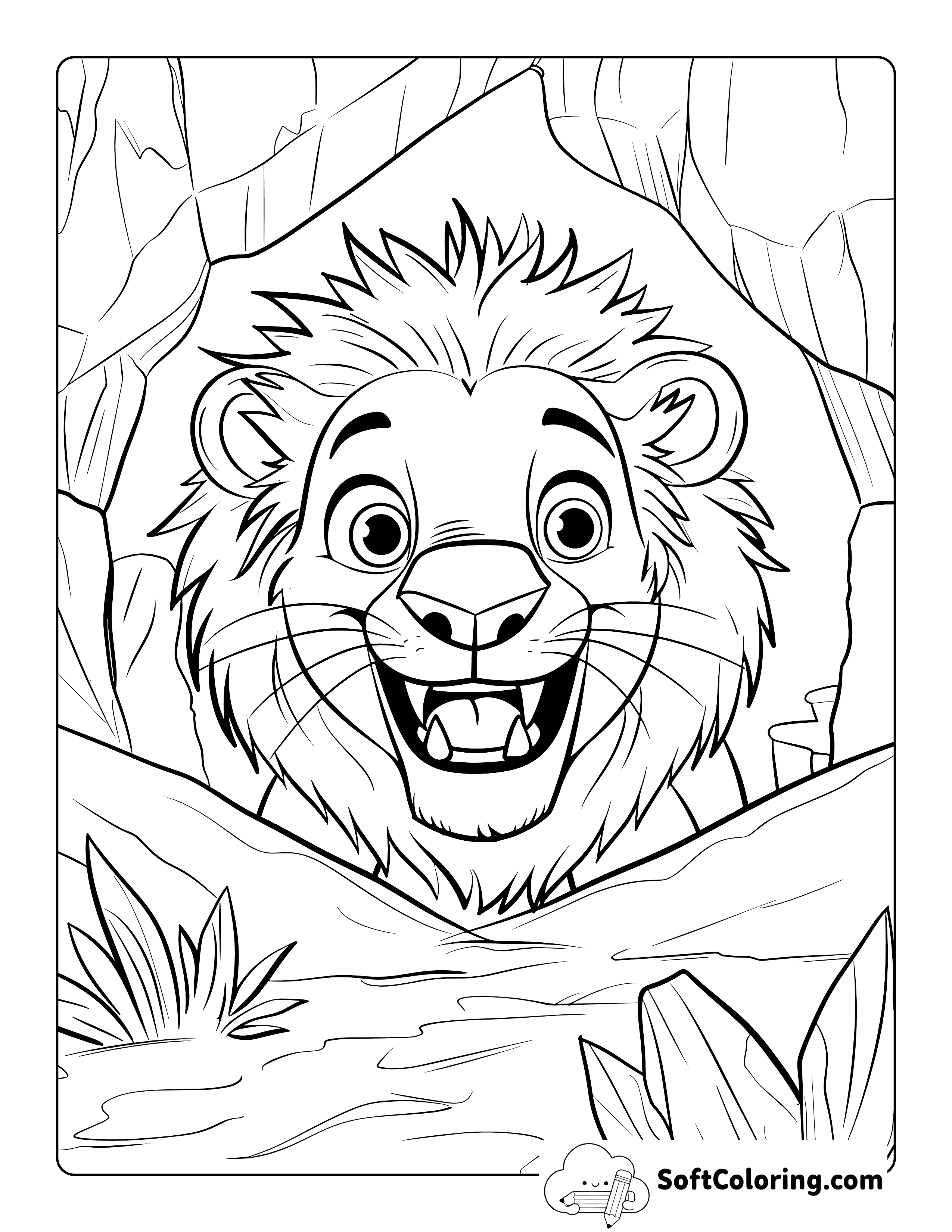 Happy Adventure Printable Lion Coloring Page