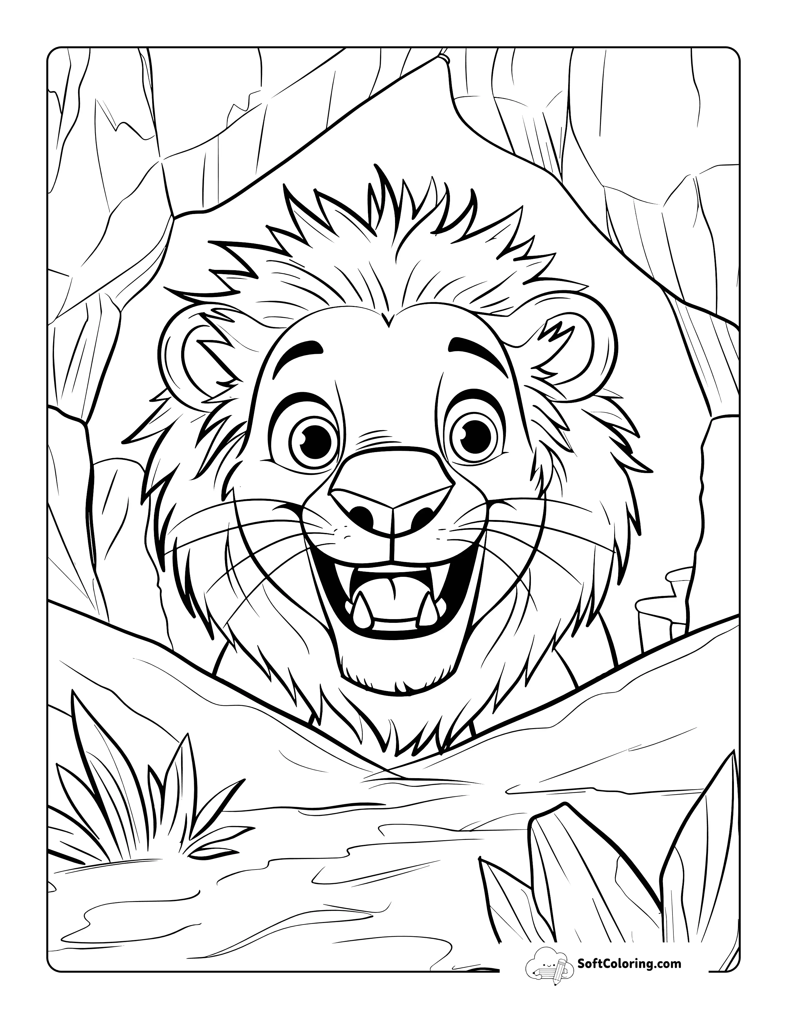Happy Adventure Printable Lion Coloring Page