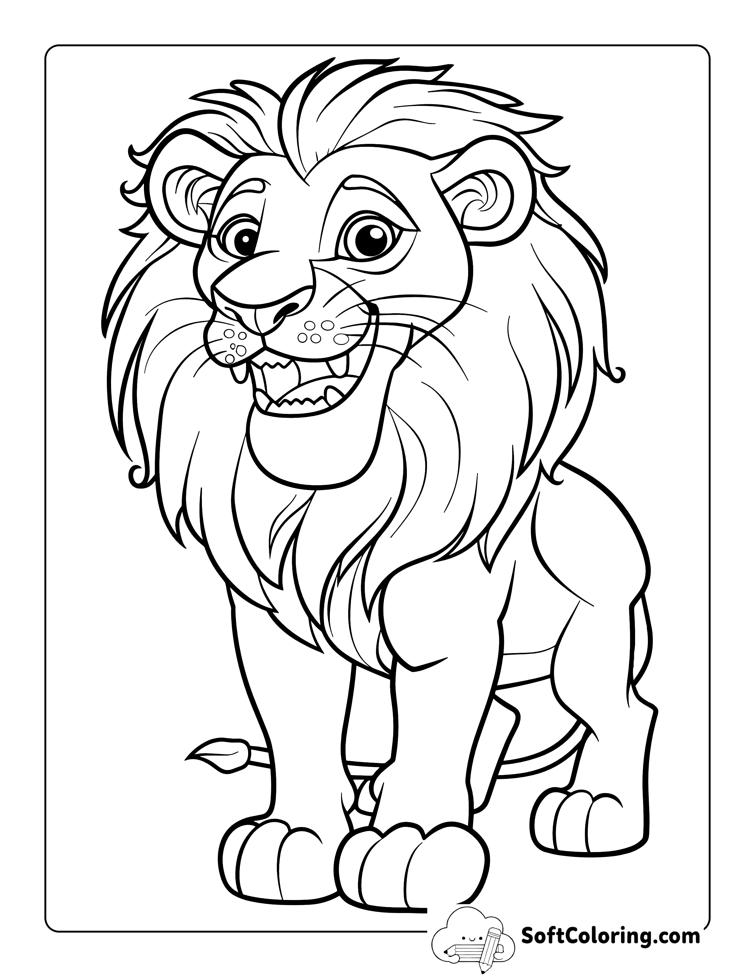 Easy Realistic Lion Coloring Page for Kids