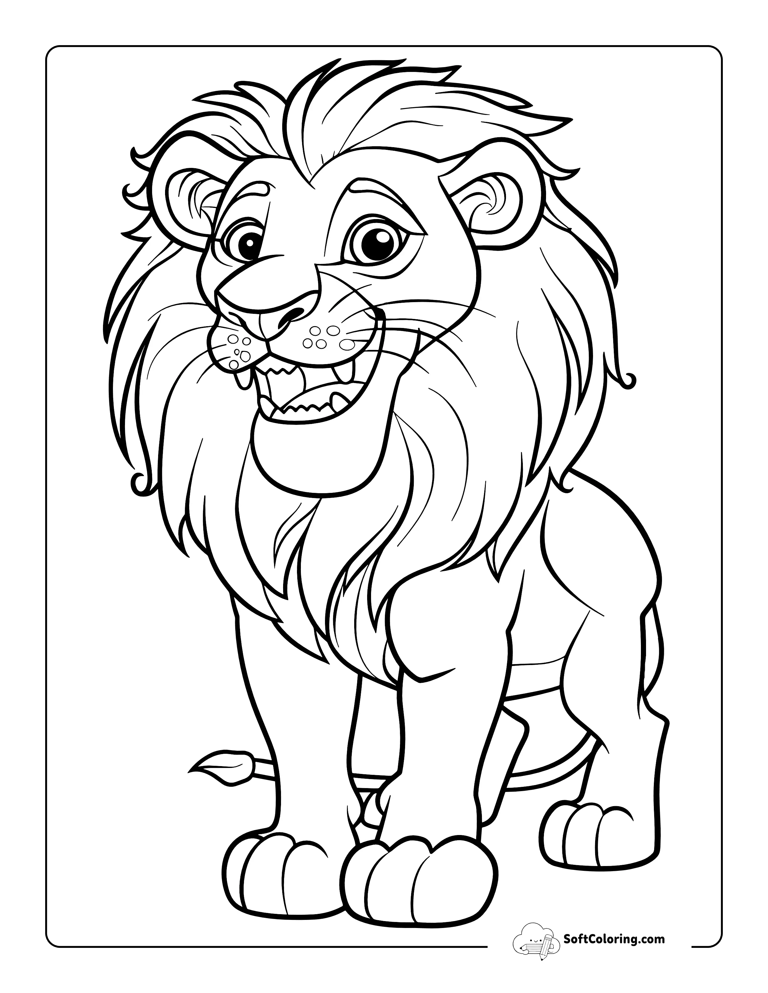 Easy Realistic Lion Coloring Page For Kids