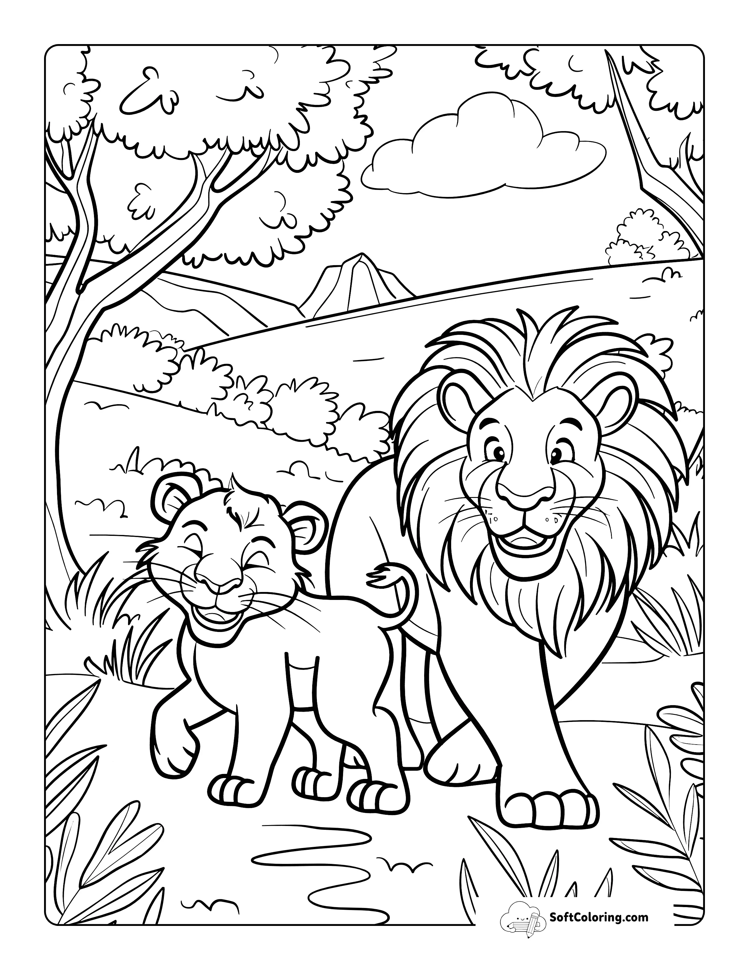 Lion Father And Cub Coloring Sheet For Kids