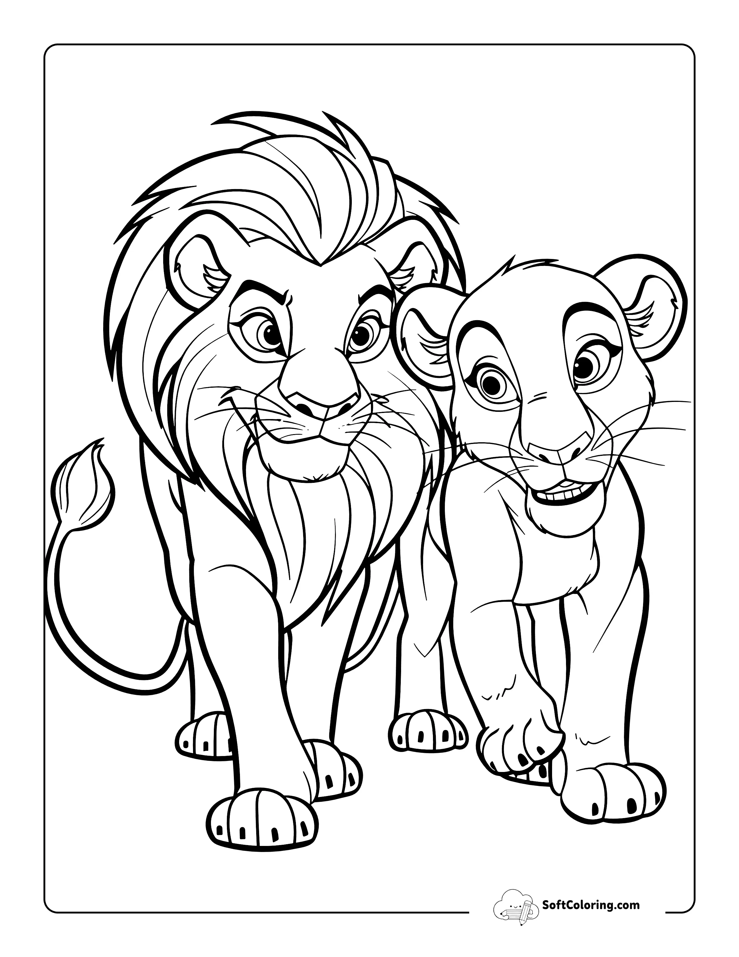 Cute Lion Couple Coloring Page Printable