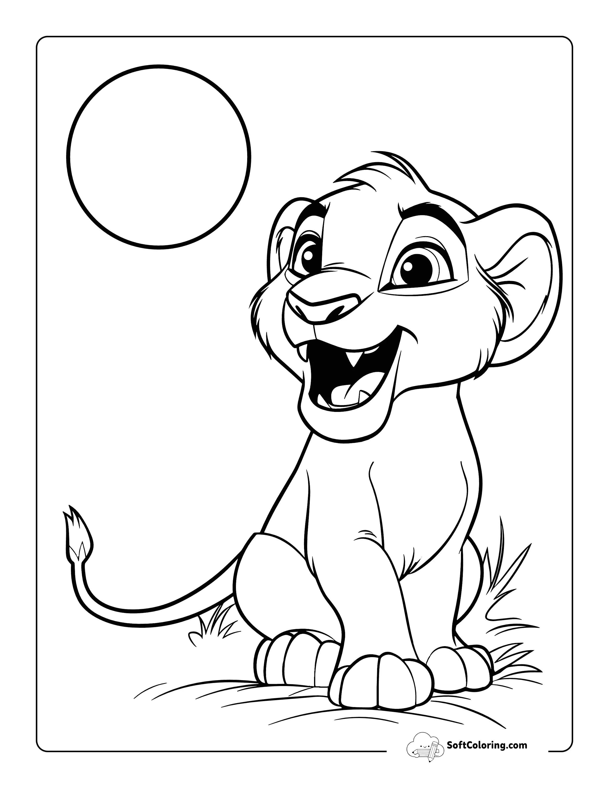 Cute Lion Cub In Sunshine Coloring Page