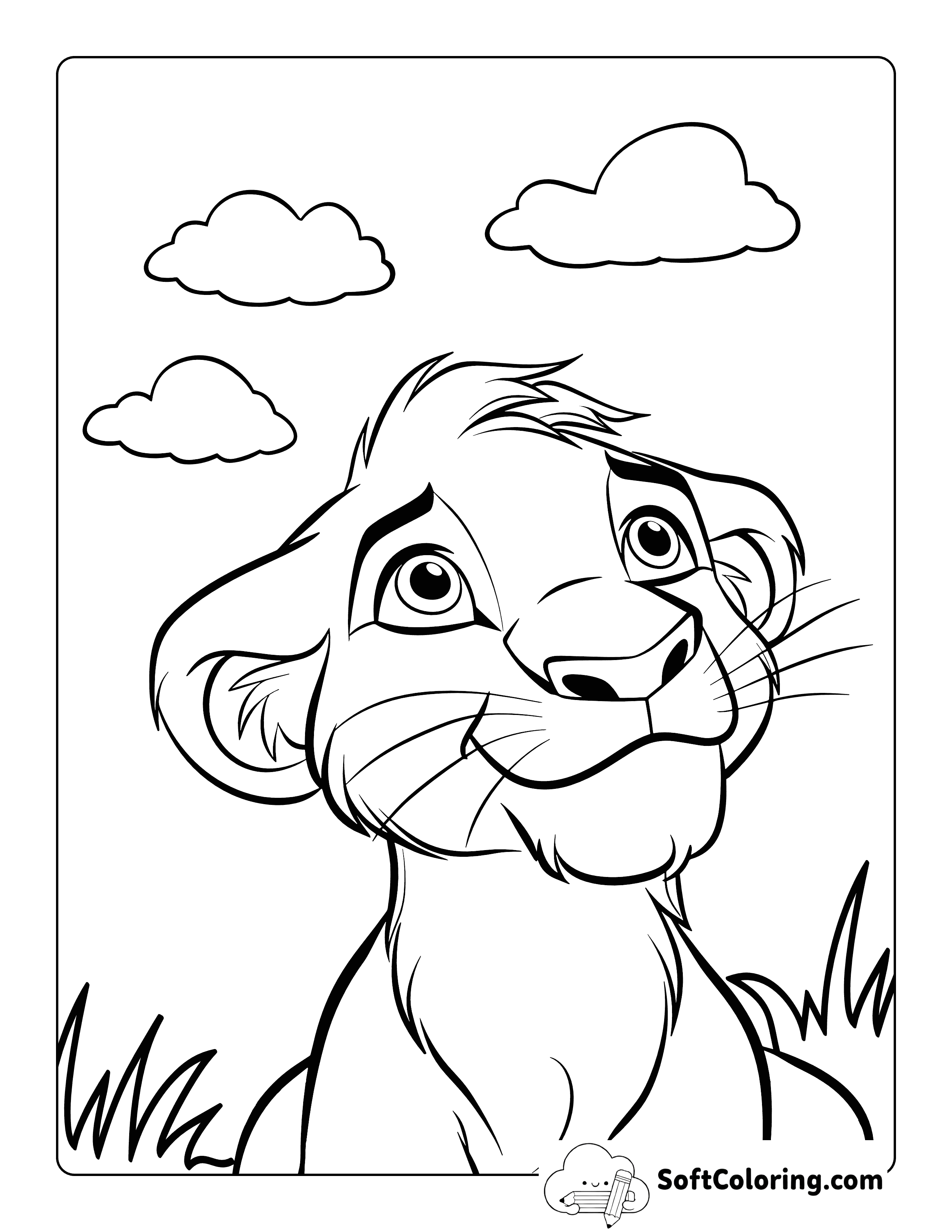 Head in Clouds Lion Cub Coloring Sheet Printable