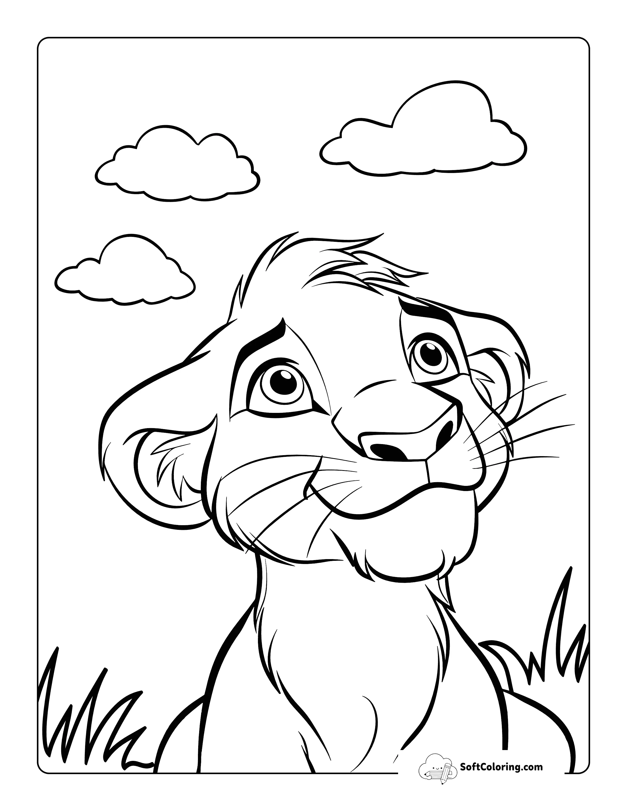 Head In Clouds Lion Cub Coloring Sheet Printable