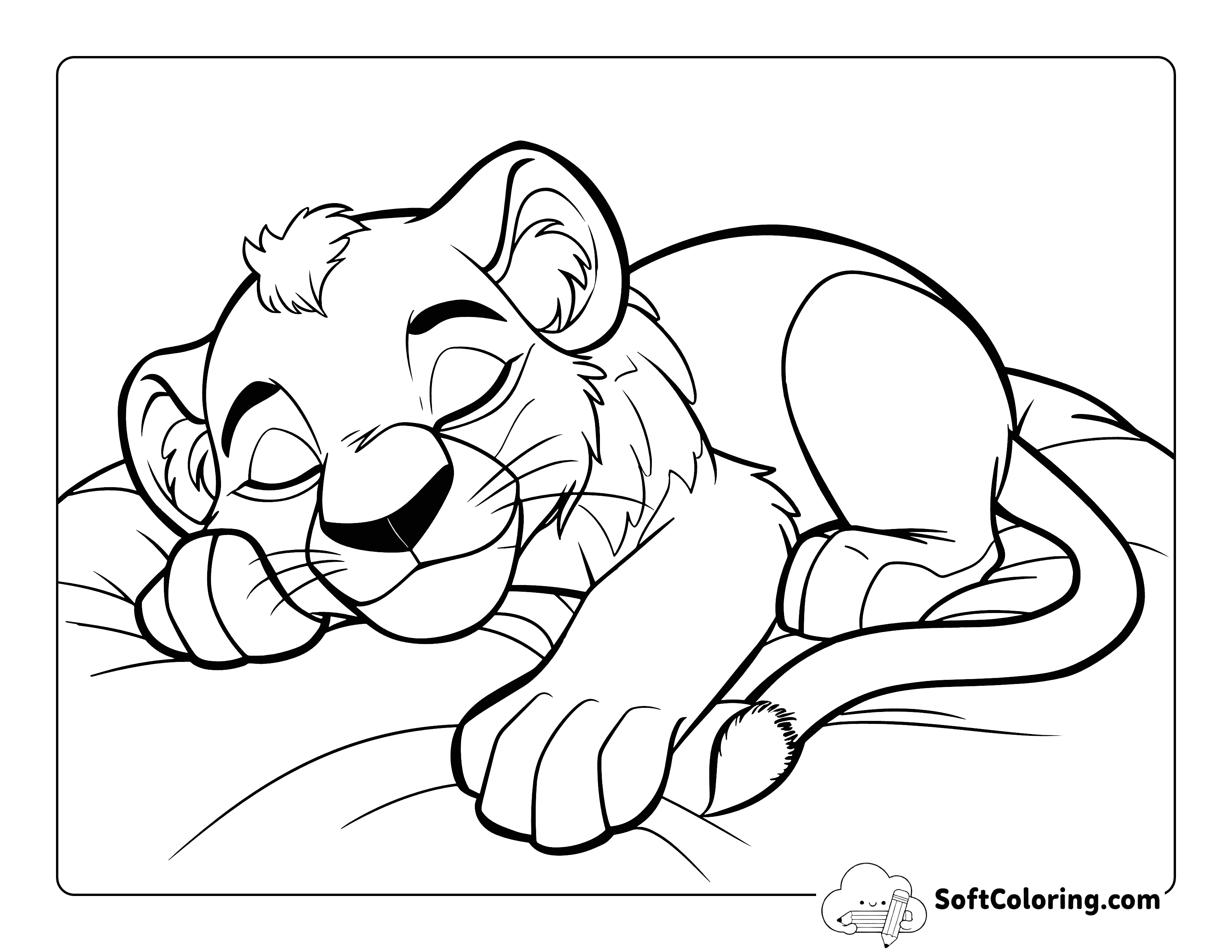 Sleeping Baby Lion Coloring Sheet for Kids