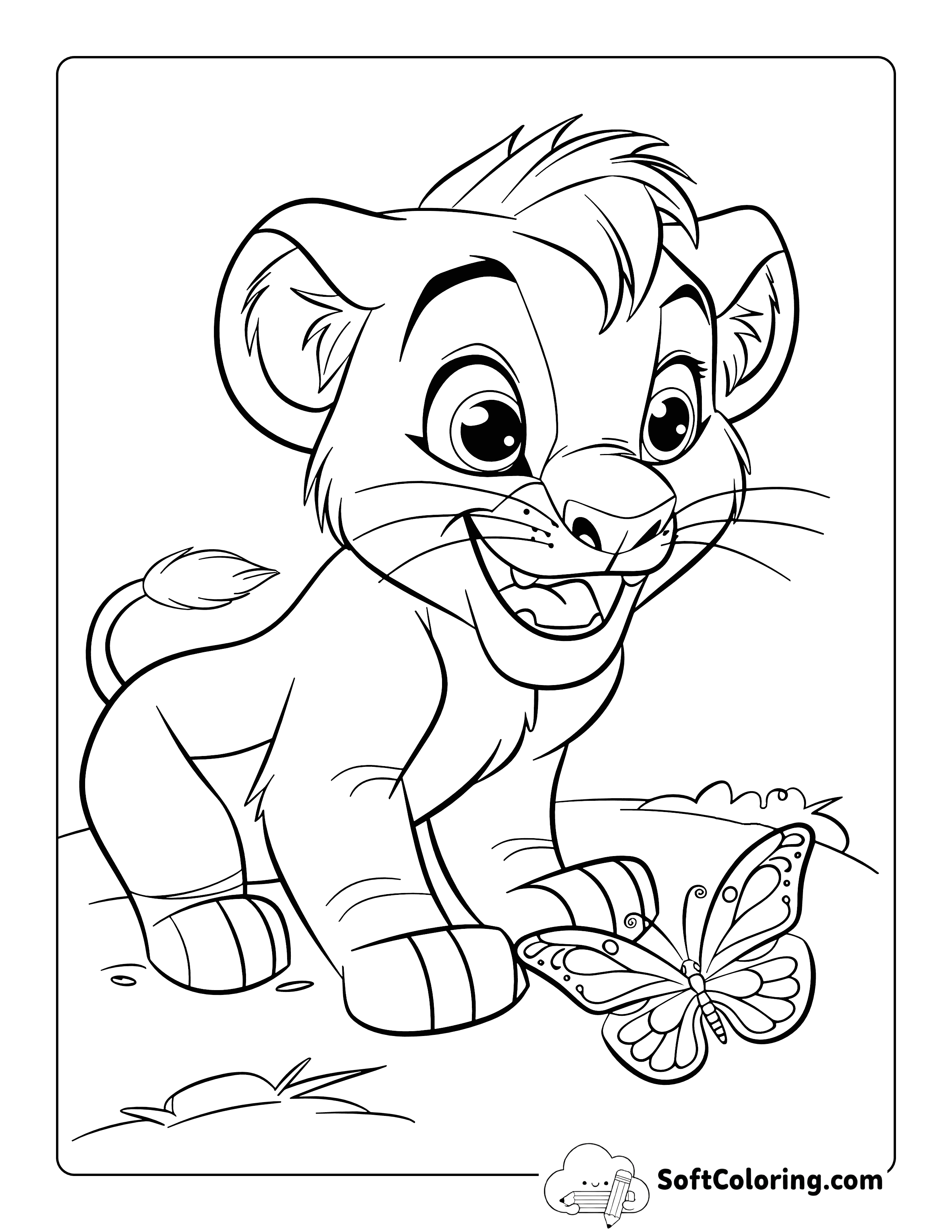 Butterfly and Lion Coloring Page Printable