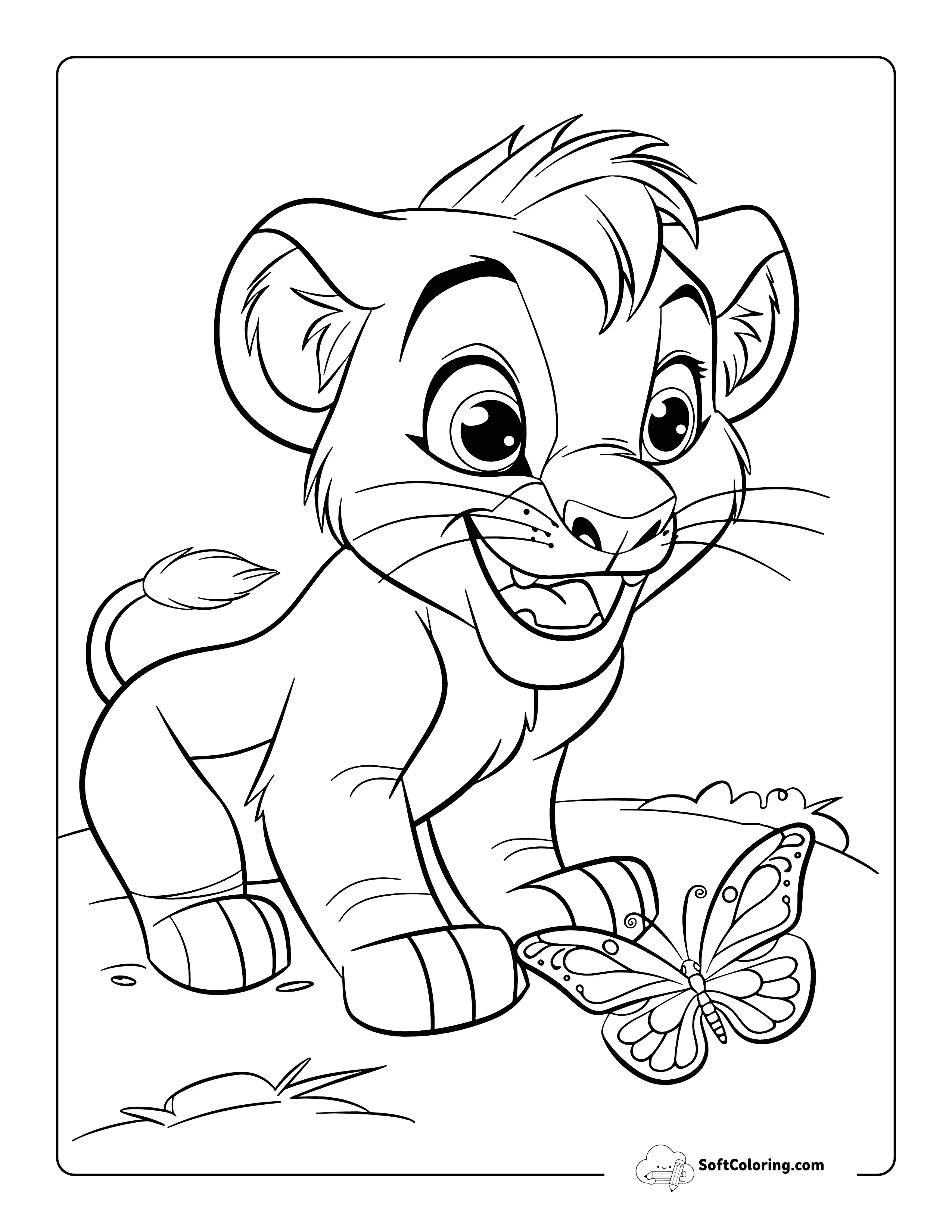 Butterfly And Lion Coloring Page Printable