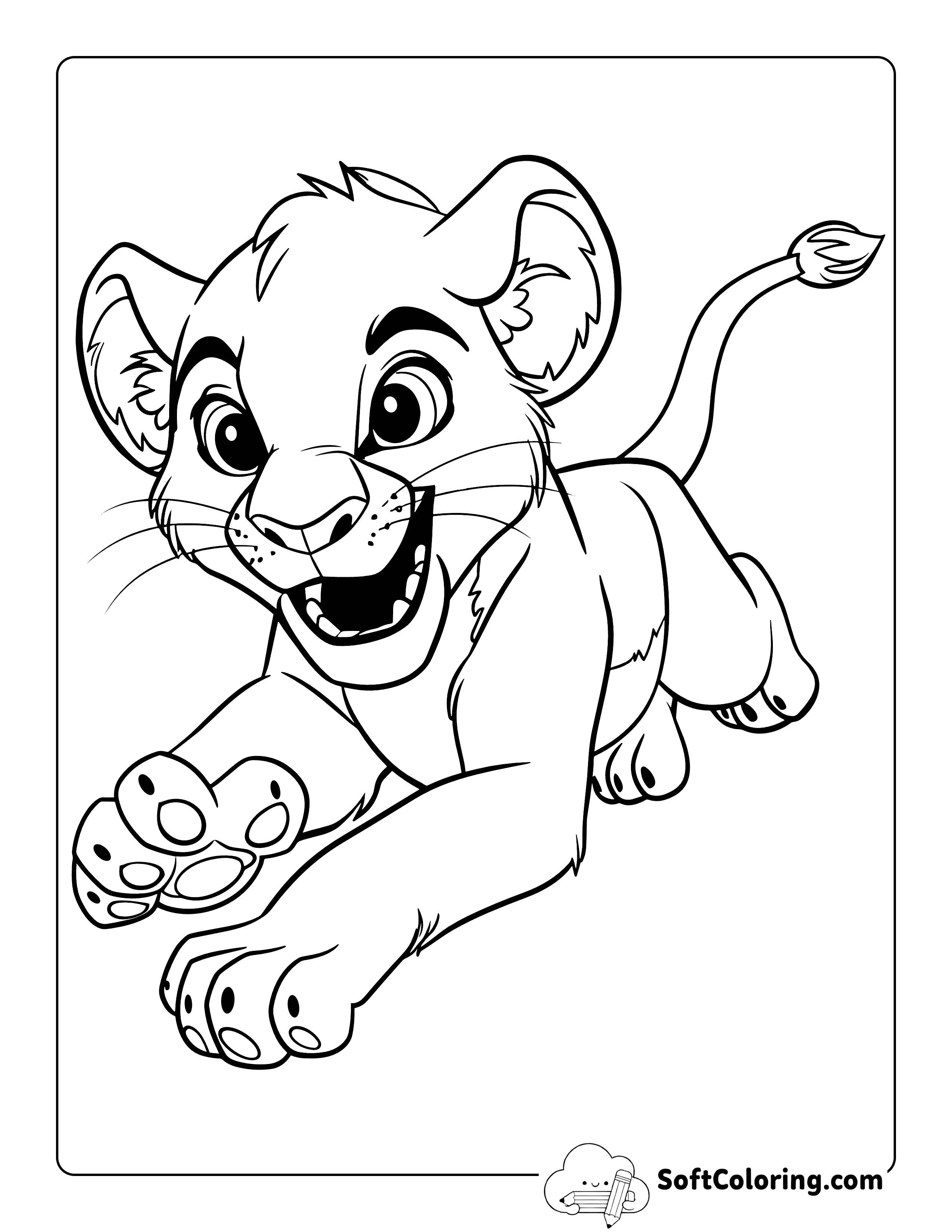 Pouncing Baby Lion Coloring Page