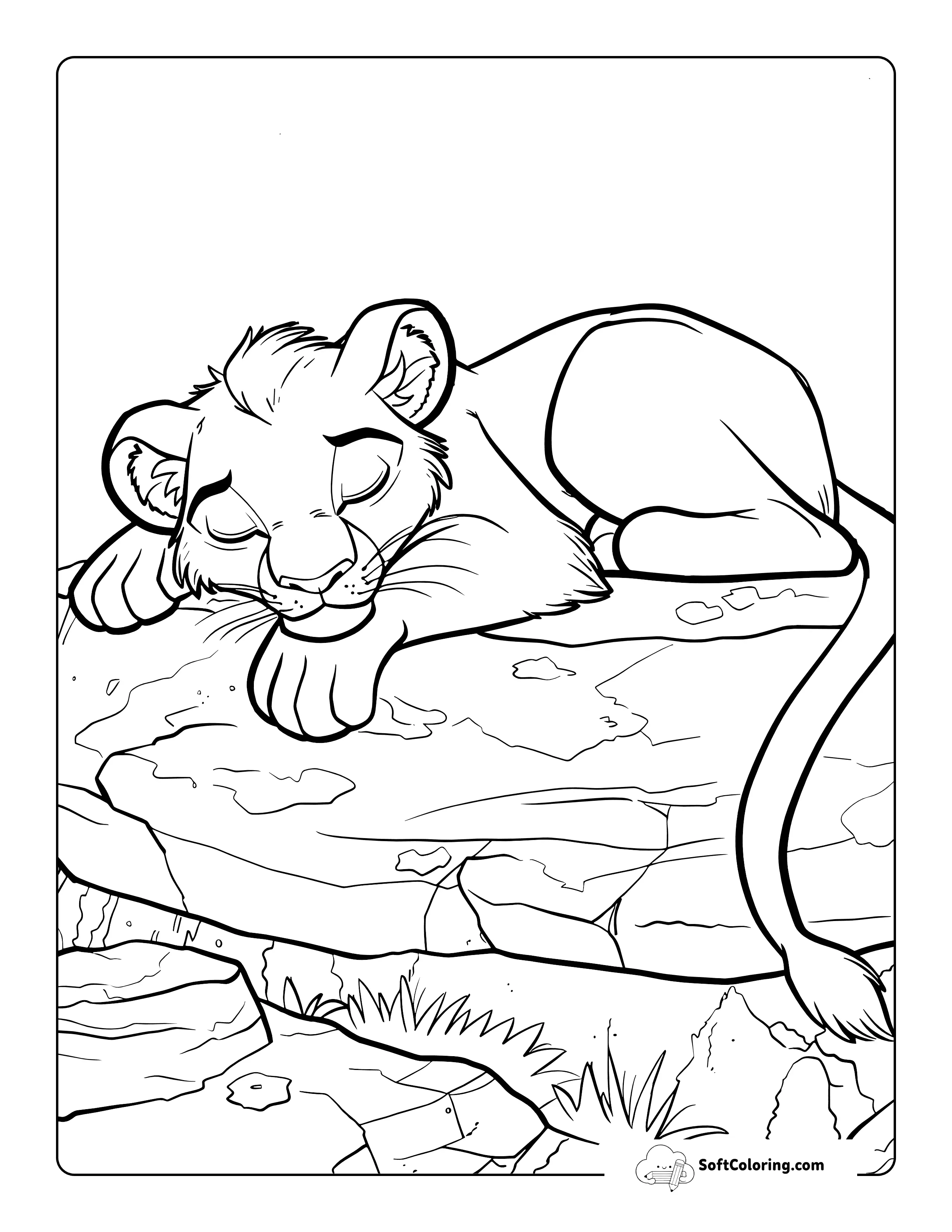 Napping Lion Cute Coloring Sheet For Kids