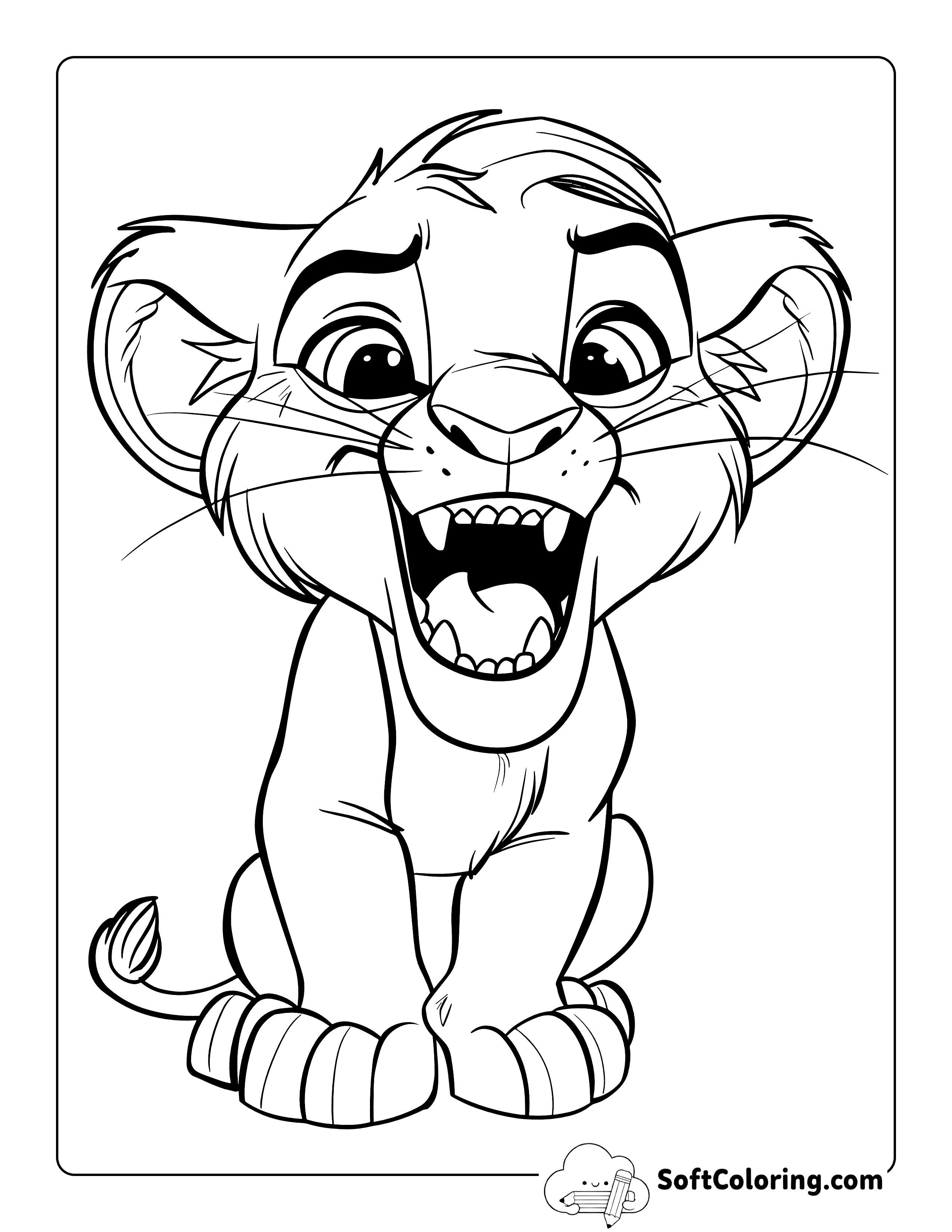 Cute Baby Lion Roaring Coloring Sheet