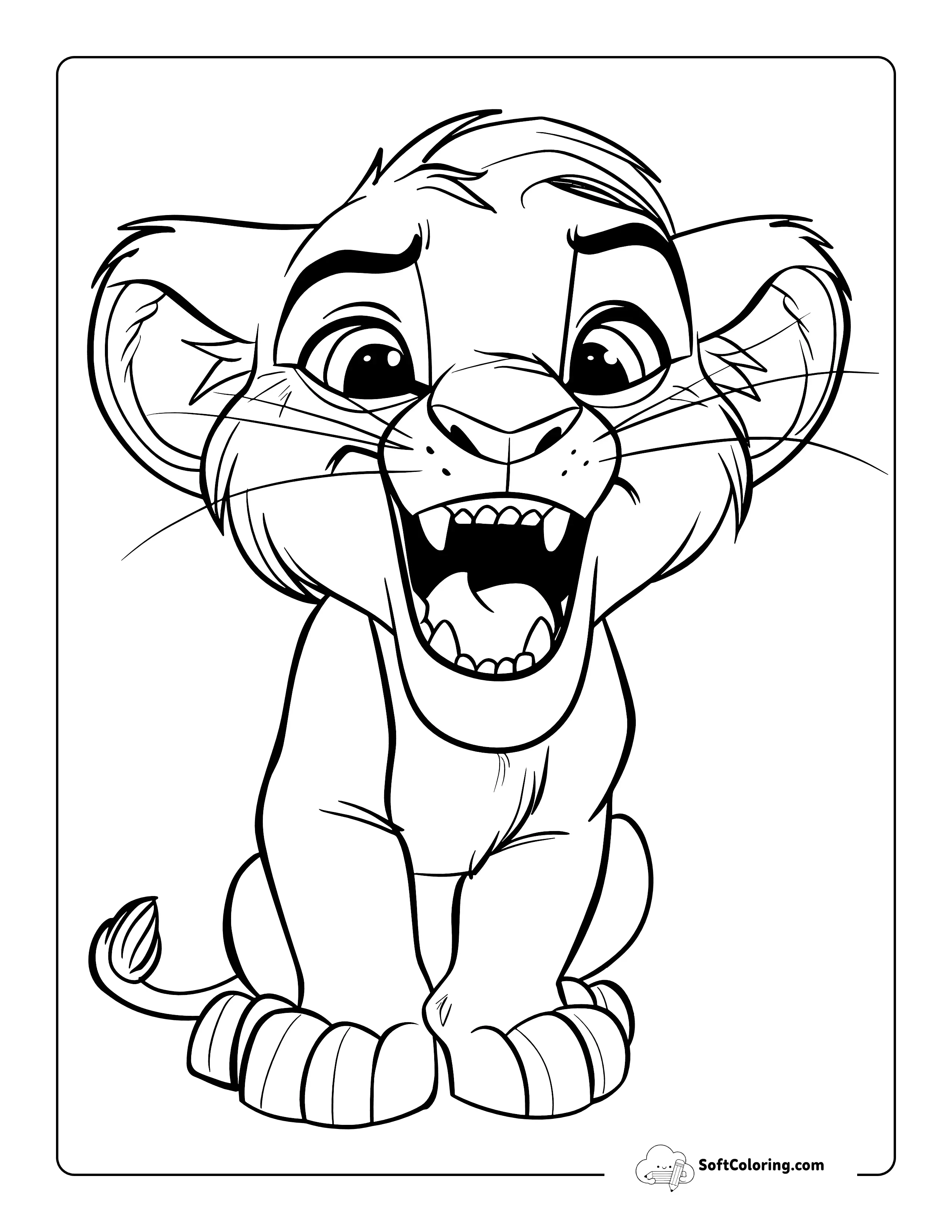 Cute Baby Lion Roaring Coloring Sheet