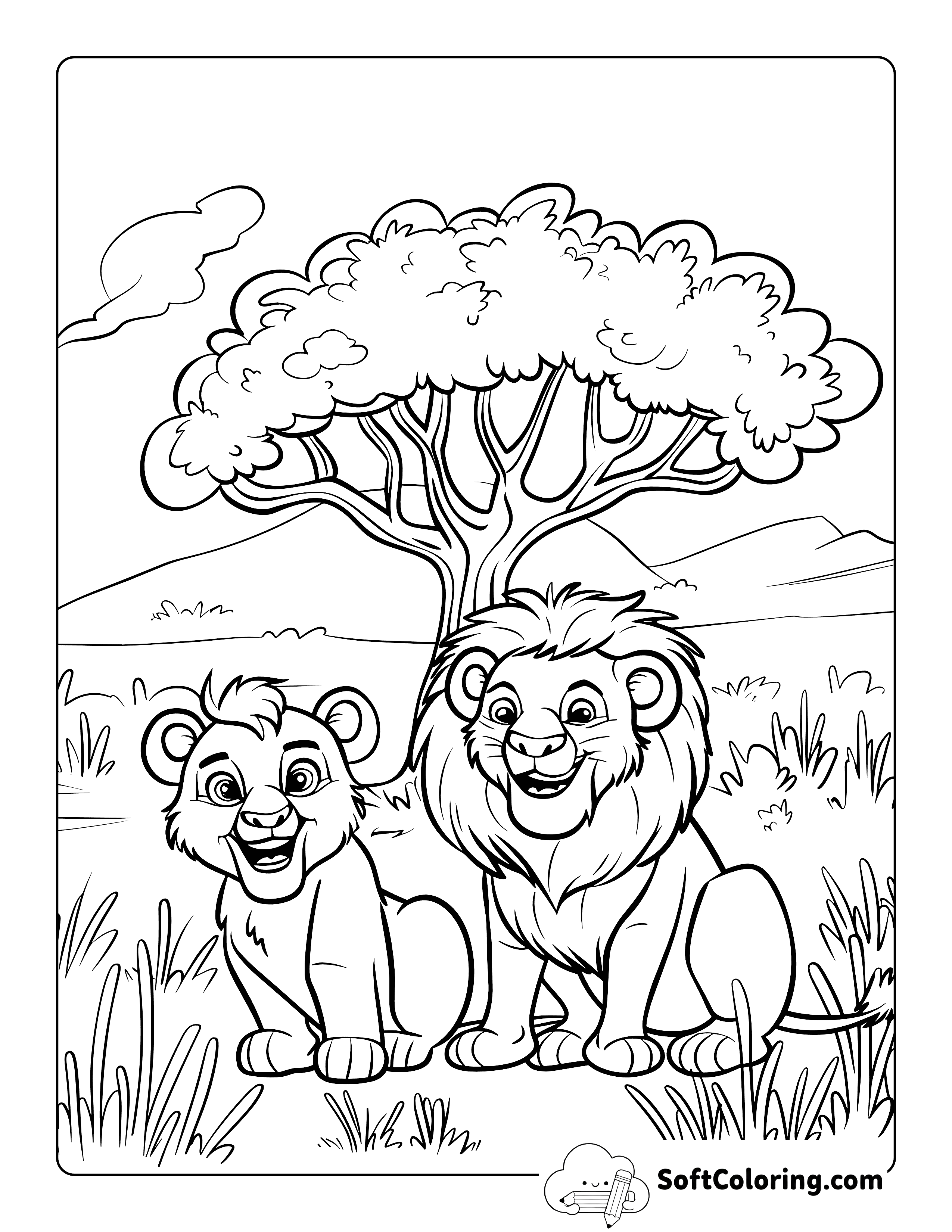 Cute Lion Family Coloring Page Printable