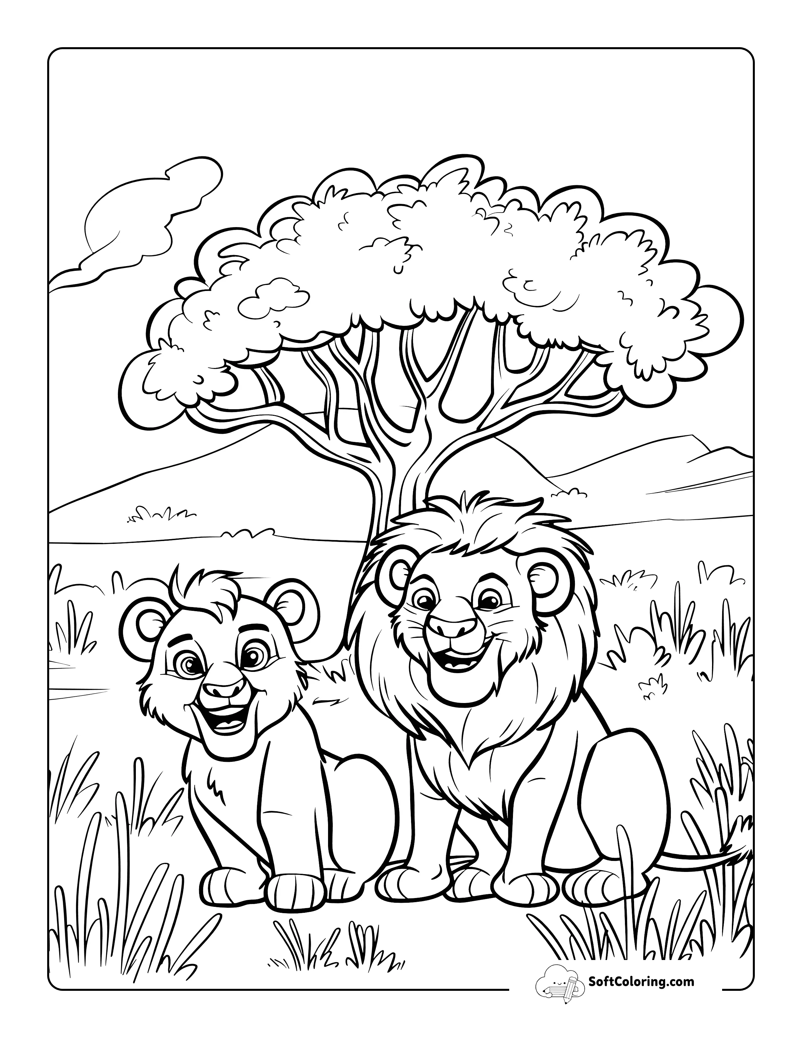 Cute Lion Family Coloring Page Printable