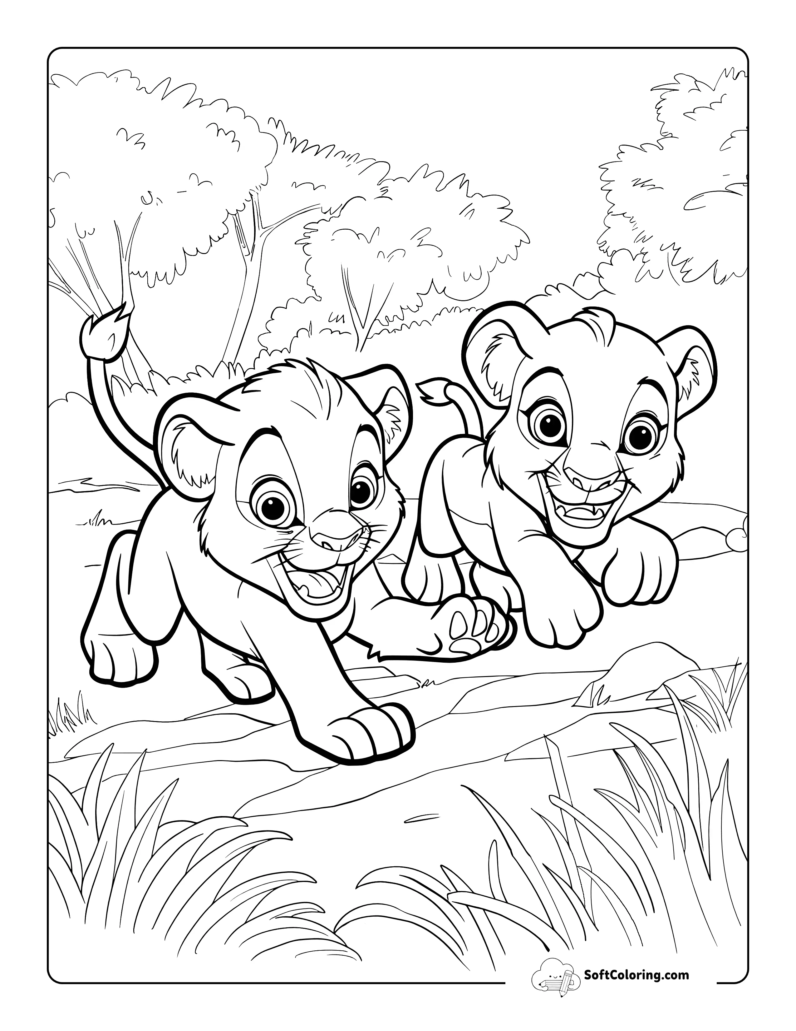 Lion Cubs Exploring Coloring Sheet For Kids