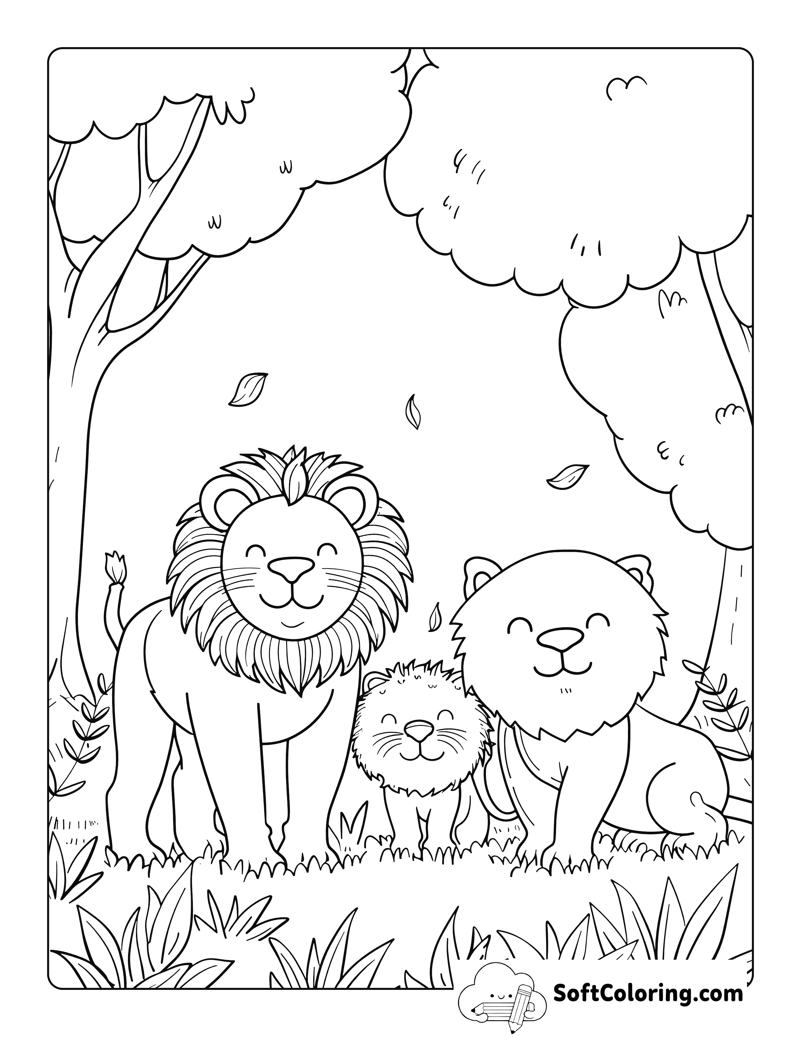 Easy Lion Family for Preschoolers to Color