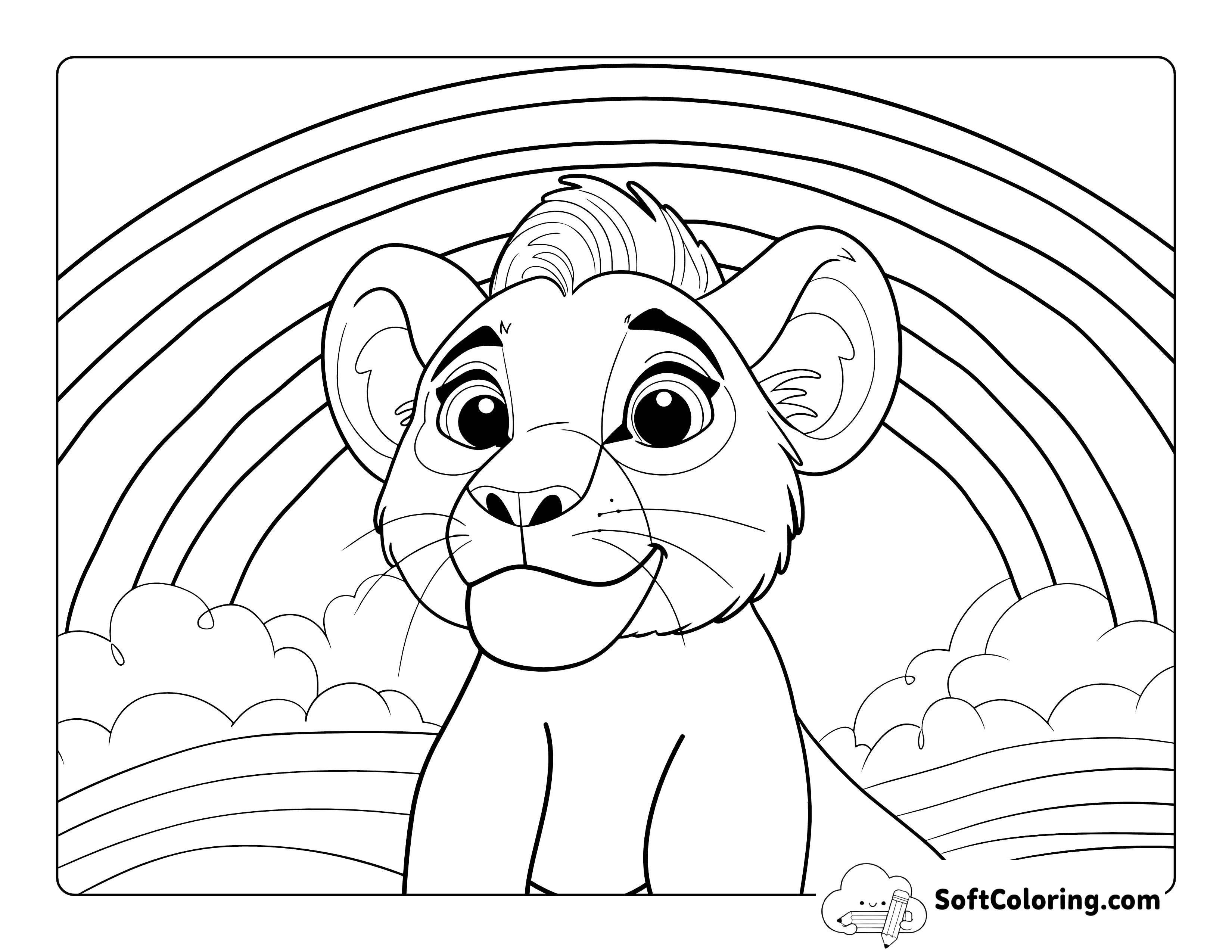 Lion Cub Under Rainbow Coloring Page