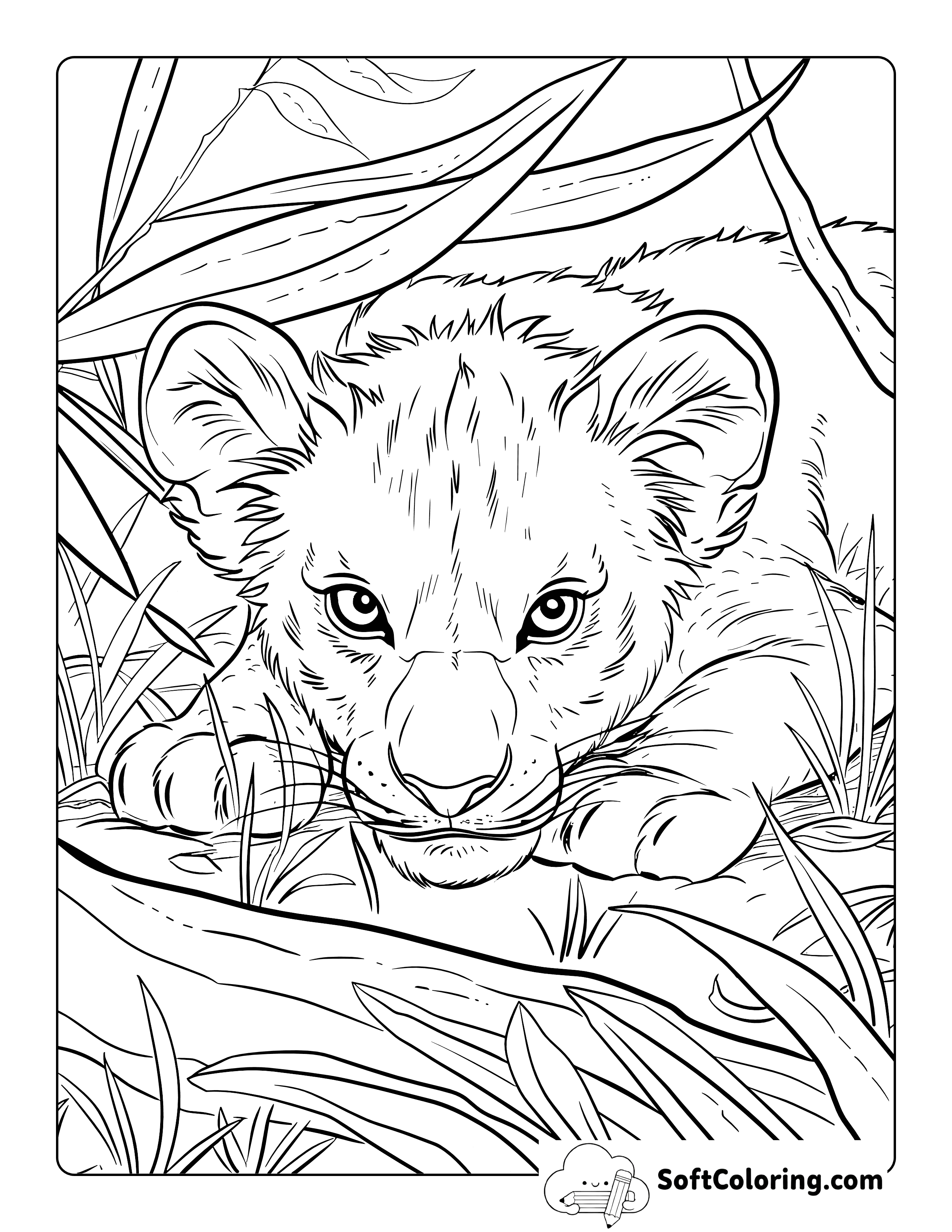 Realistic Pouncing Lion Coloring Page for Teens and Adults