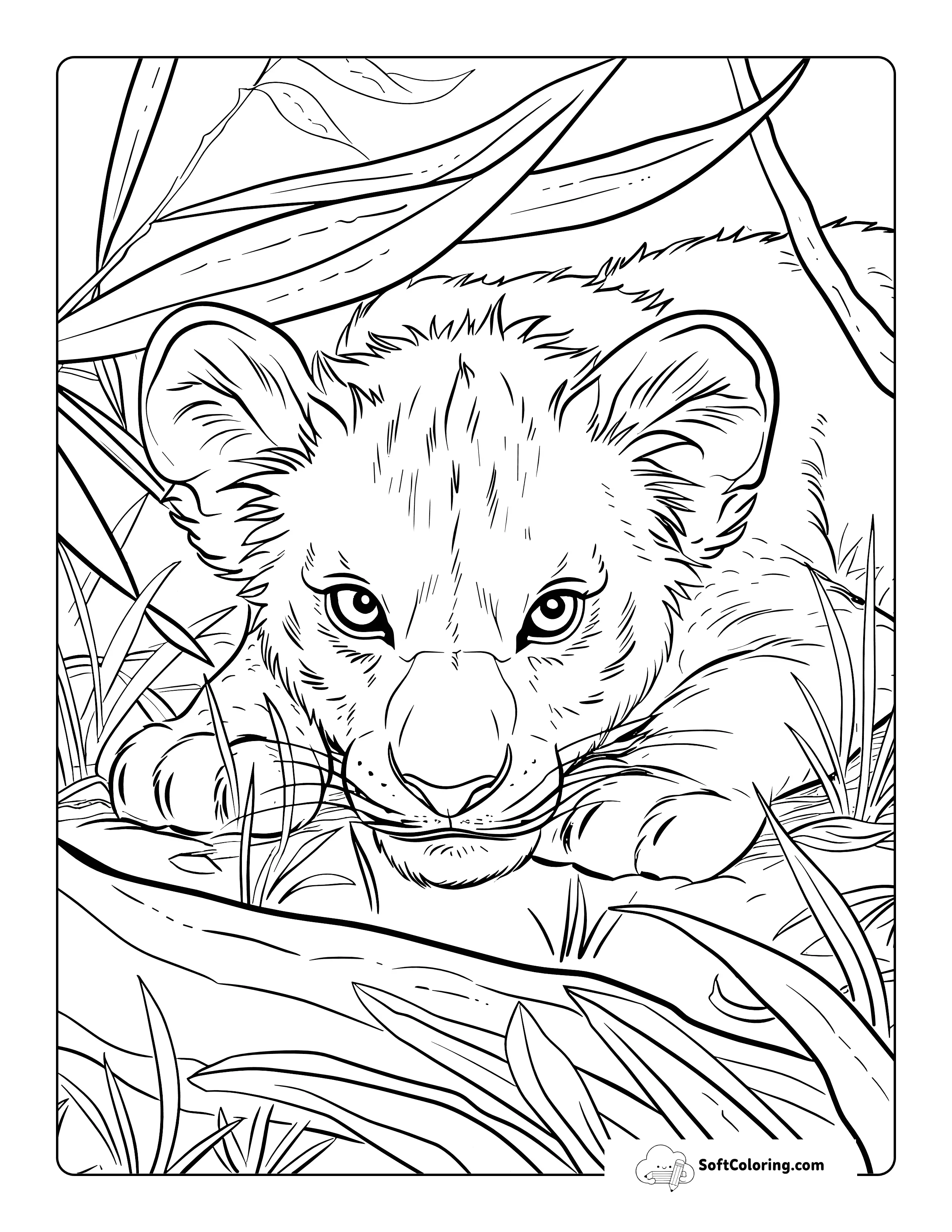 Realistic Pouncing Lion Coloring Page For Teens And Adults