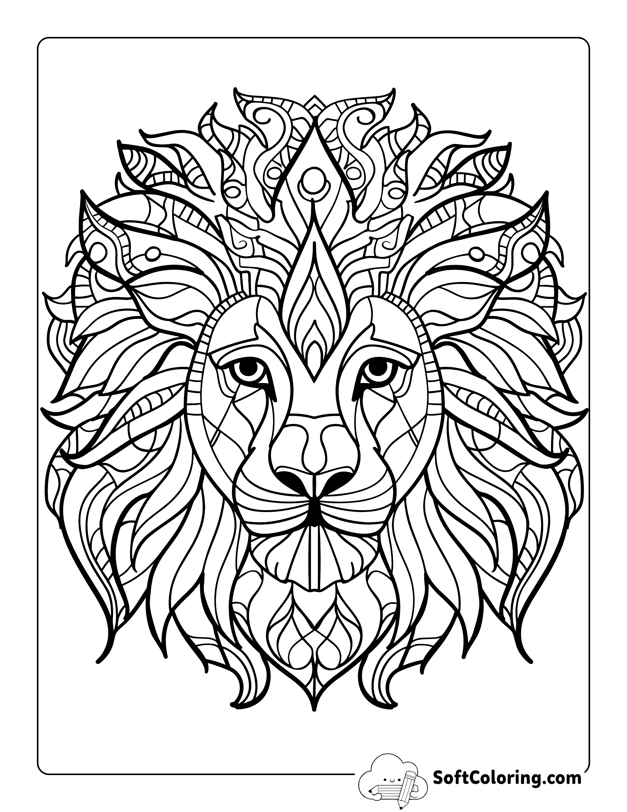 Intricate Mandala Lion Coloring Sheet for Teens and Adults