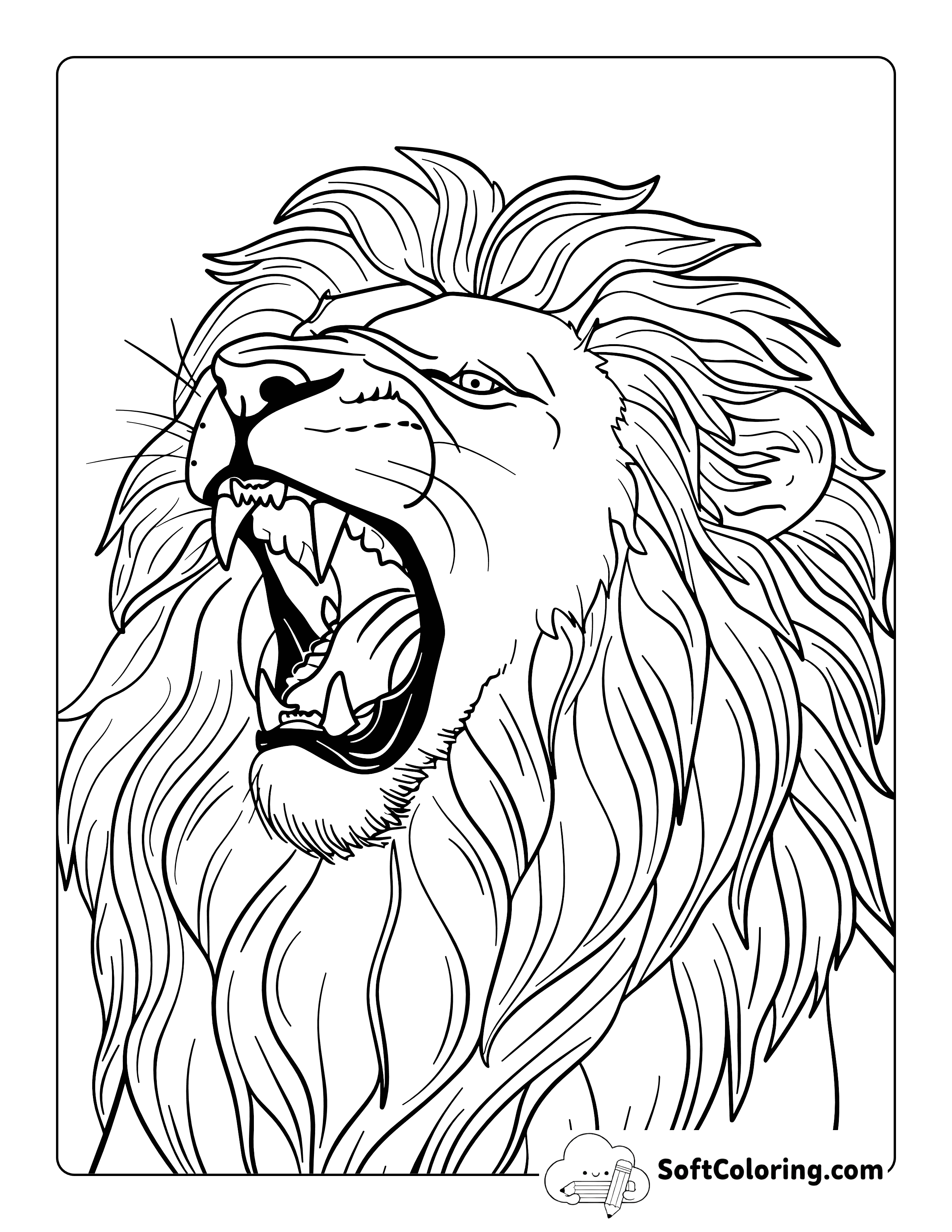 Roaring Realistic Lion Coloring Page