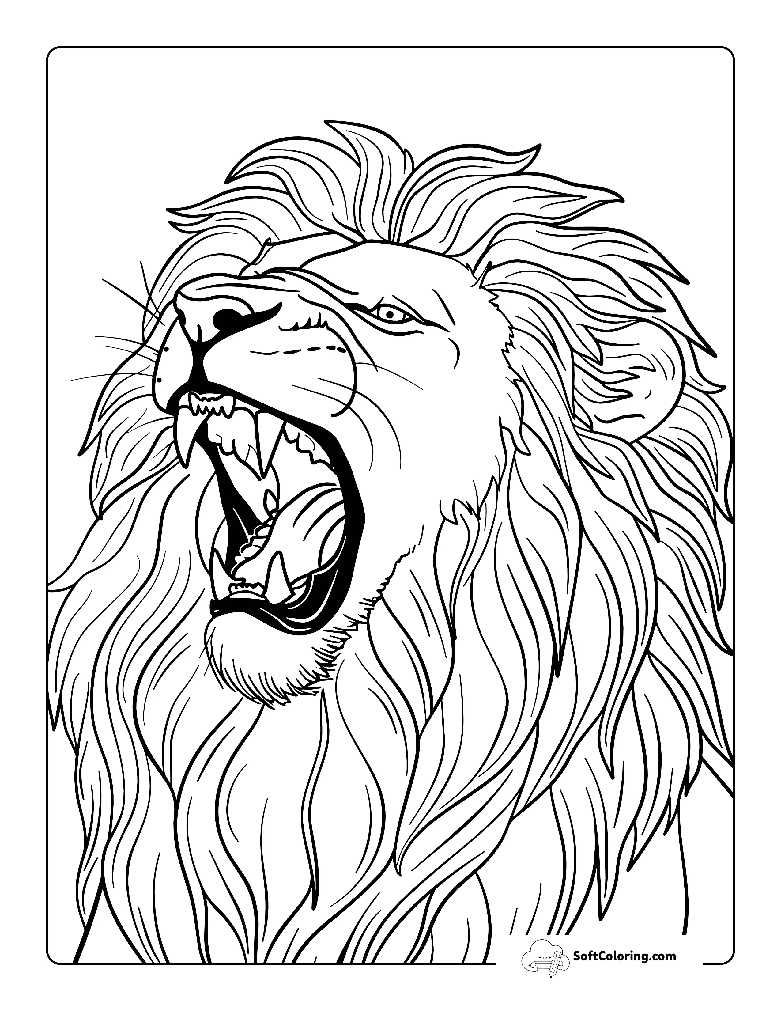 Roaring Realistic Lion Coloring Page