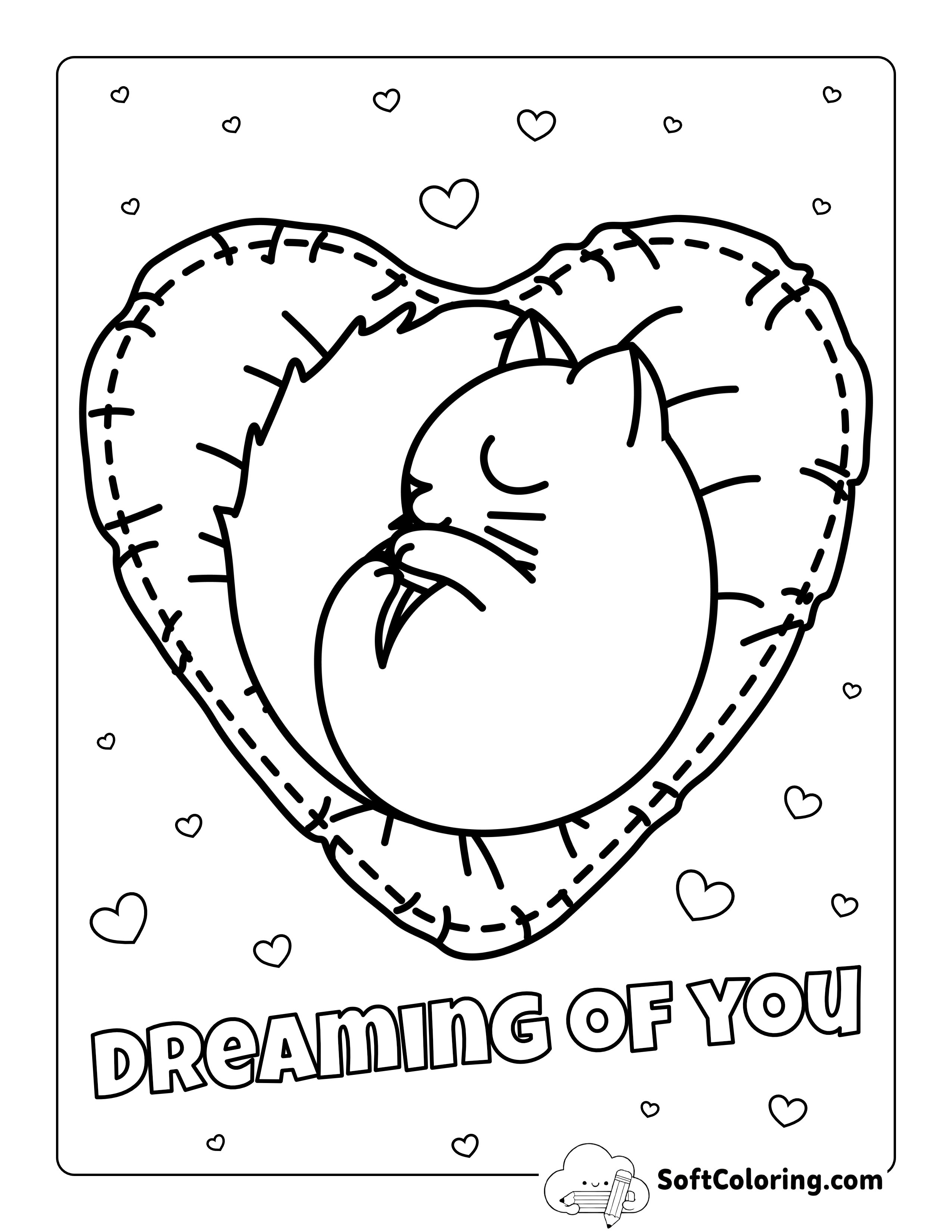 "Dreaming of You" Cute Love Coloring Page