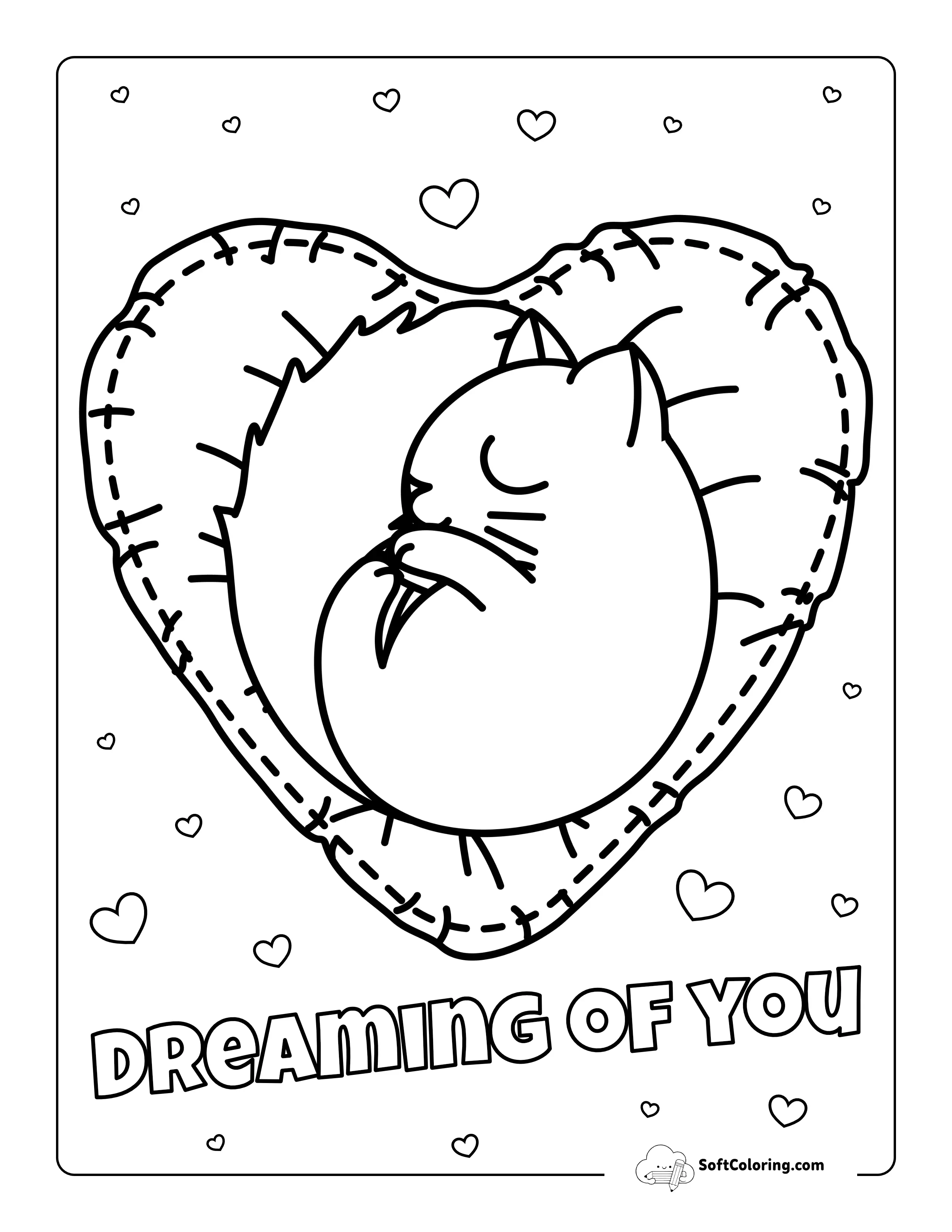 "Dreaming Of You" Cute Love Coloring Page