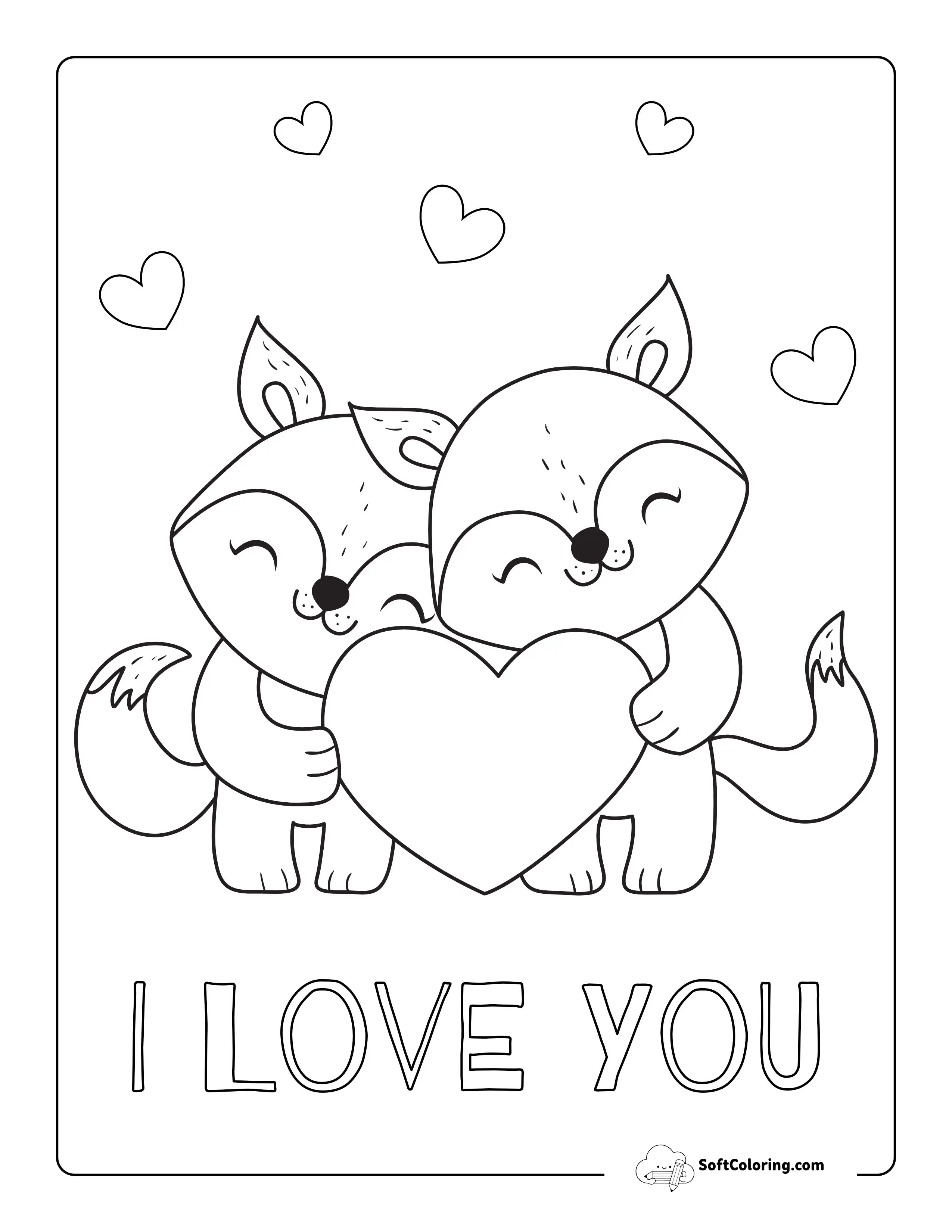 Cute Foxes "I Love You" Love Coloring Pages