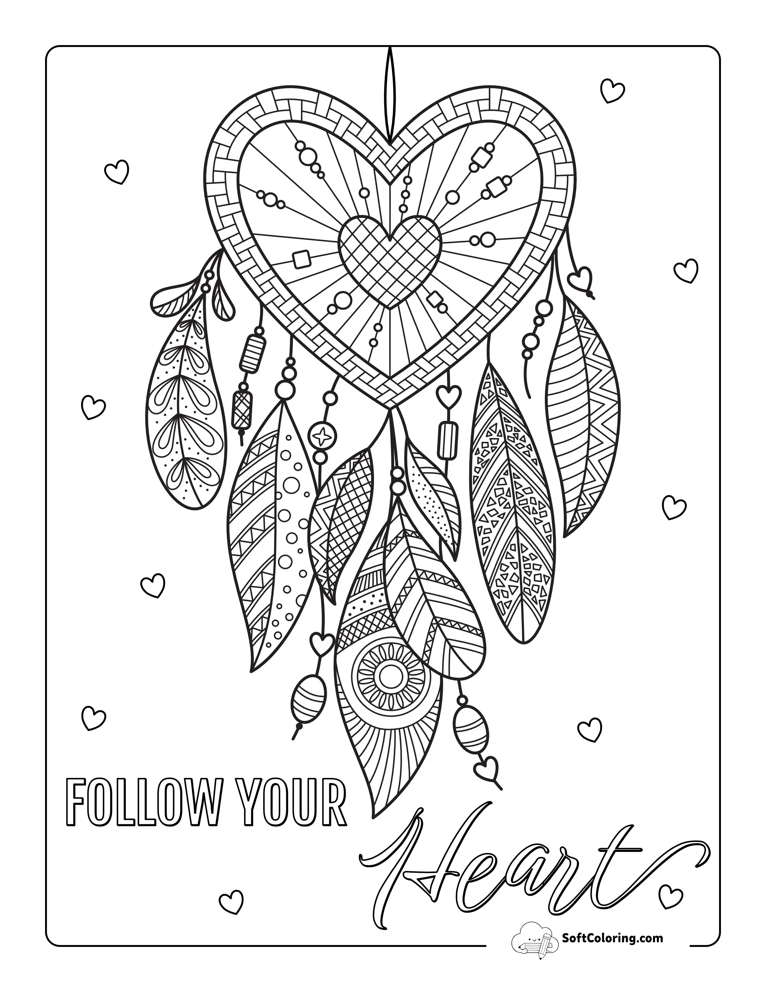 "Follow Your Heart" Love Coloring Sheet For Teens