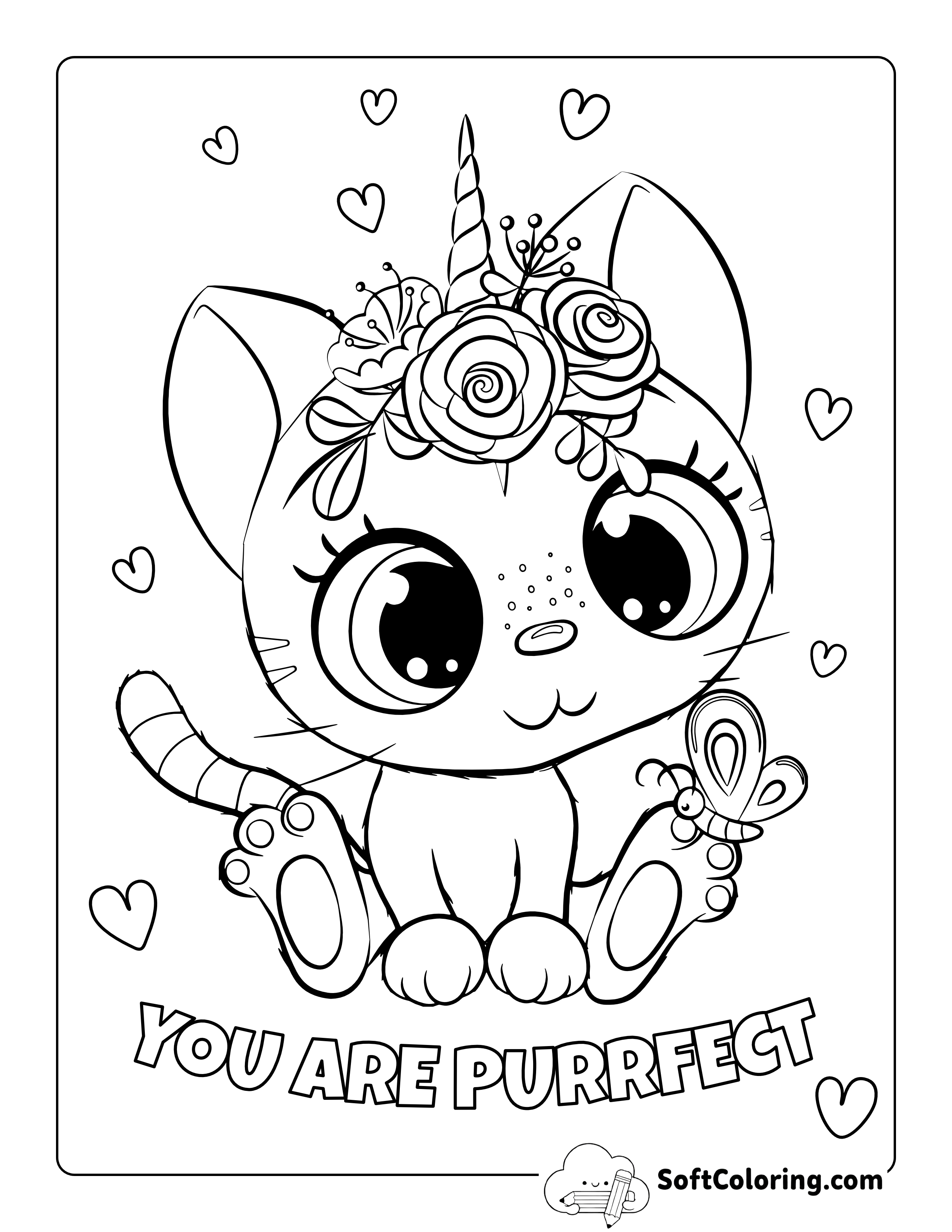 "You are Purrfect" Kawaii-style Love Coloring Sheet