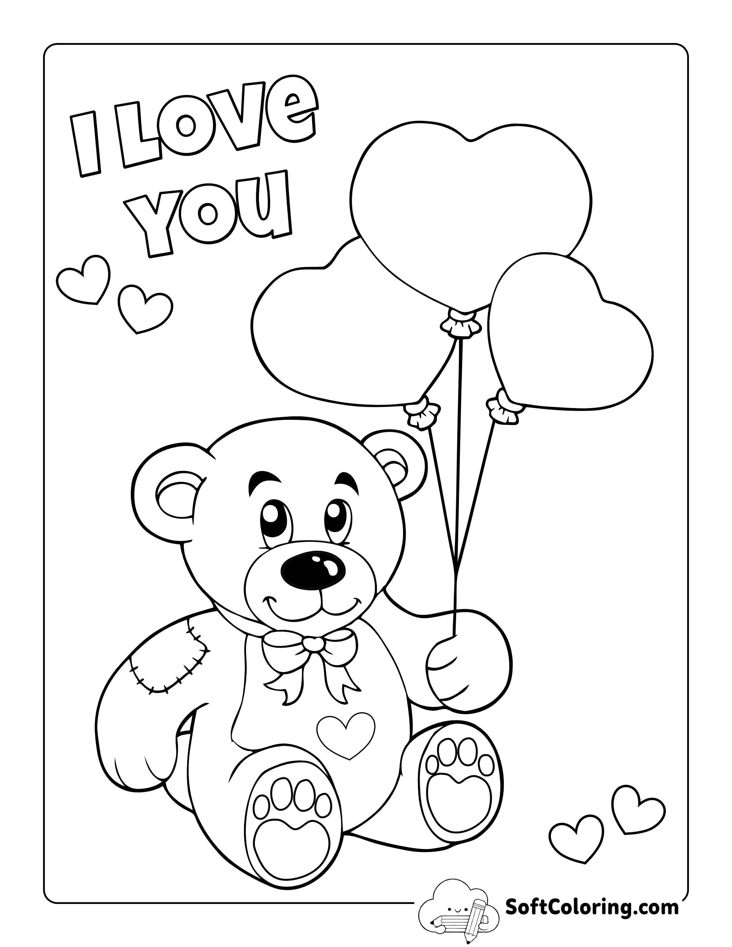 "I Love You" Cute Teddy Coloring Page for Kids