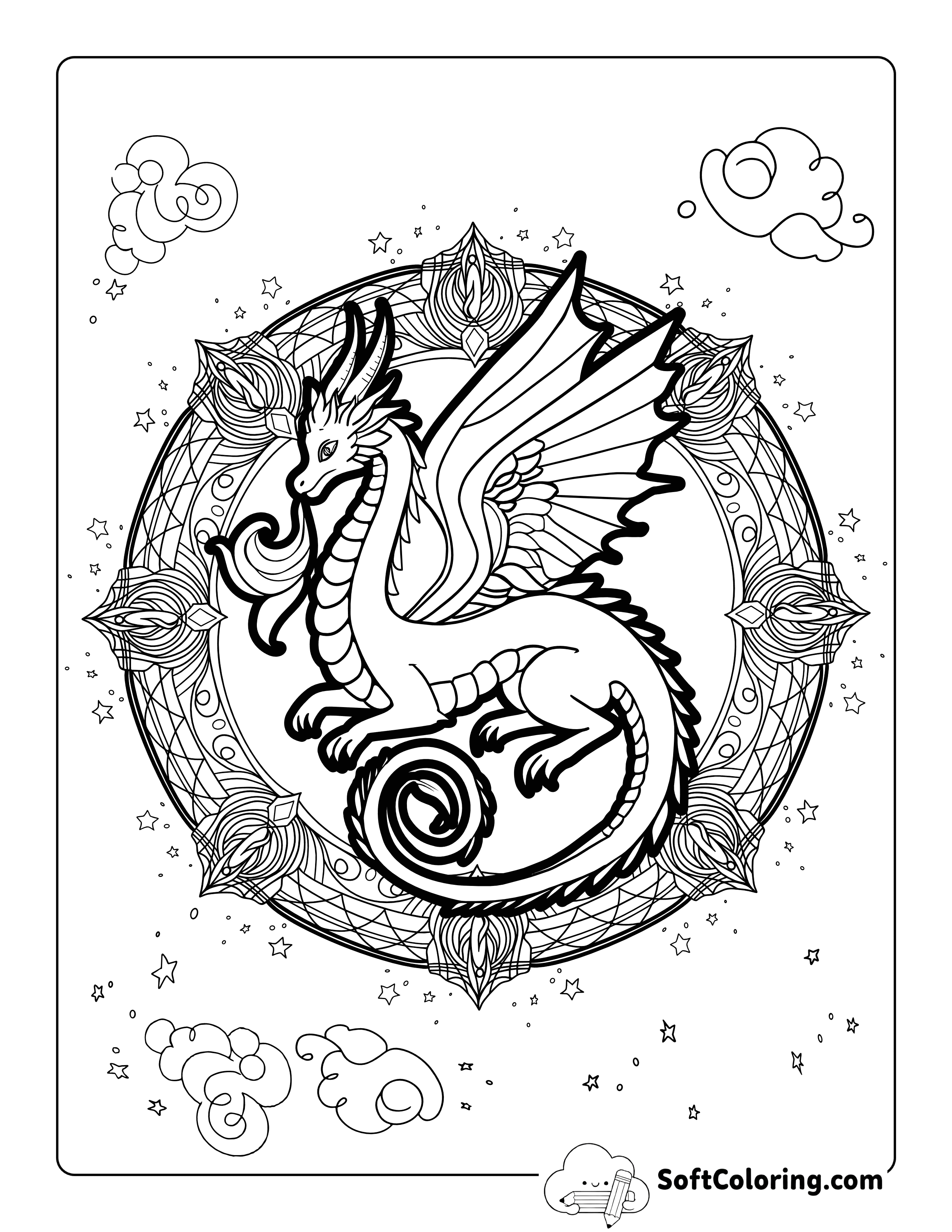 Celestial Dragon Mandala to Color