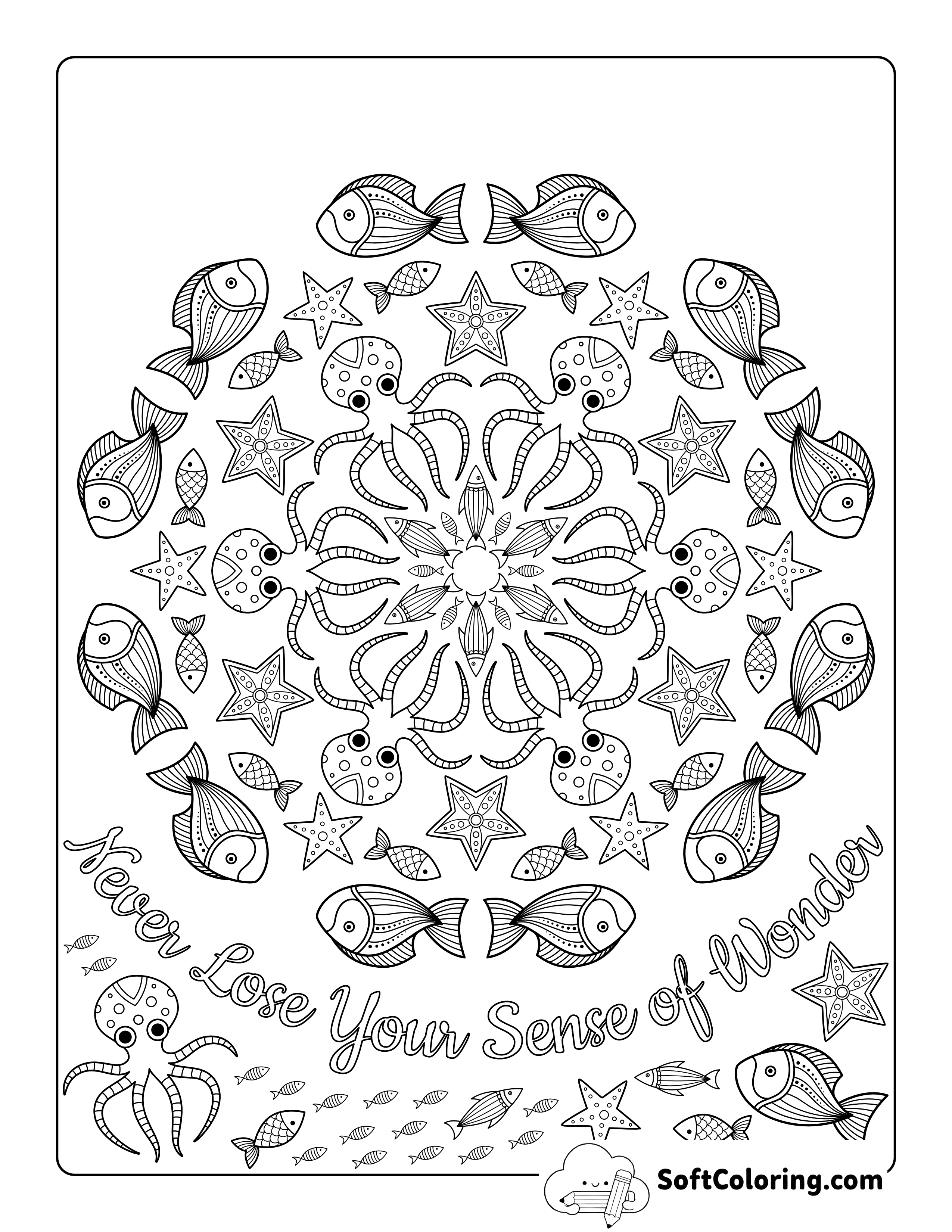 "Never Lose Your Sense of Wonder" Sea Animals Coloring Page