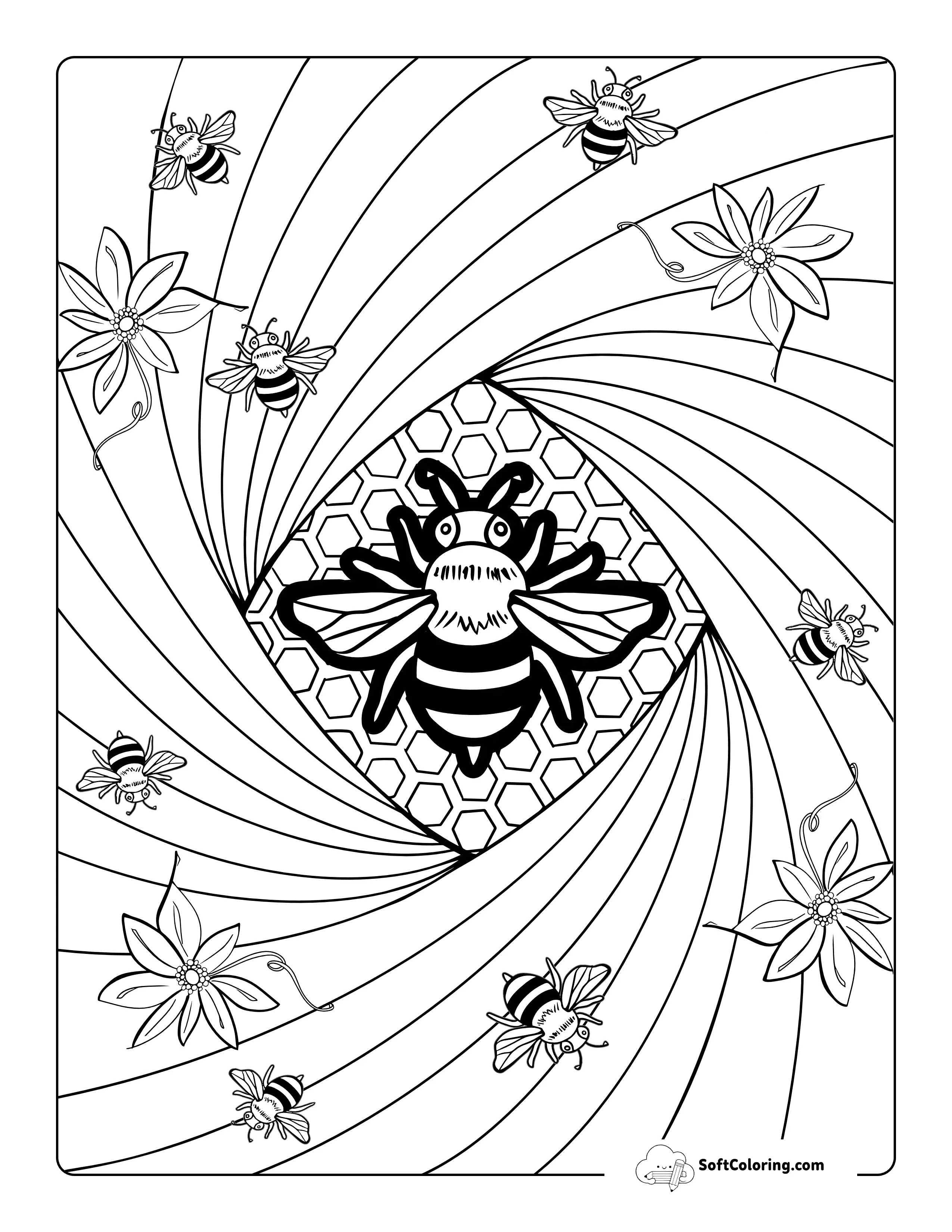 Spring Mandala Bee Coloring Sheet