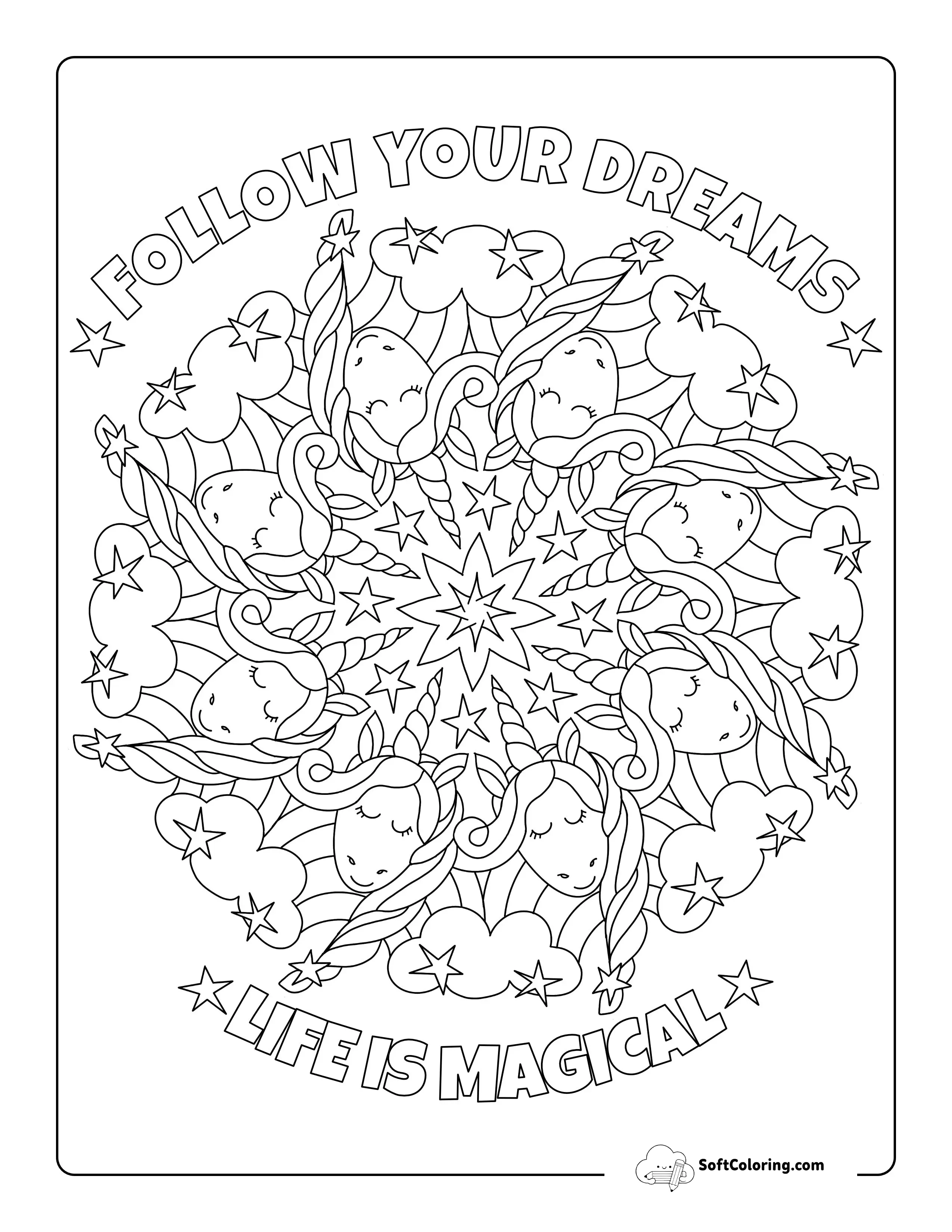 Unicorns & Rainbows Mandala Coloring Sheet