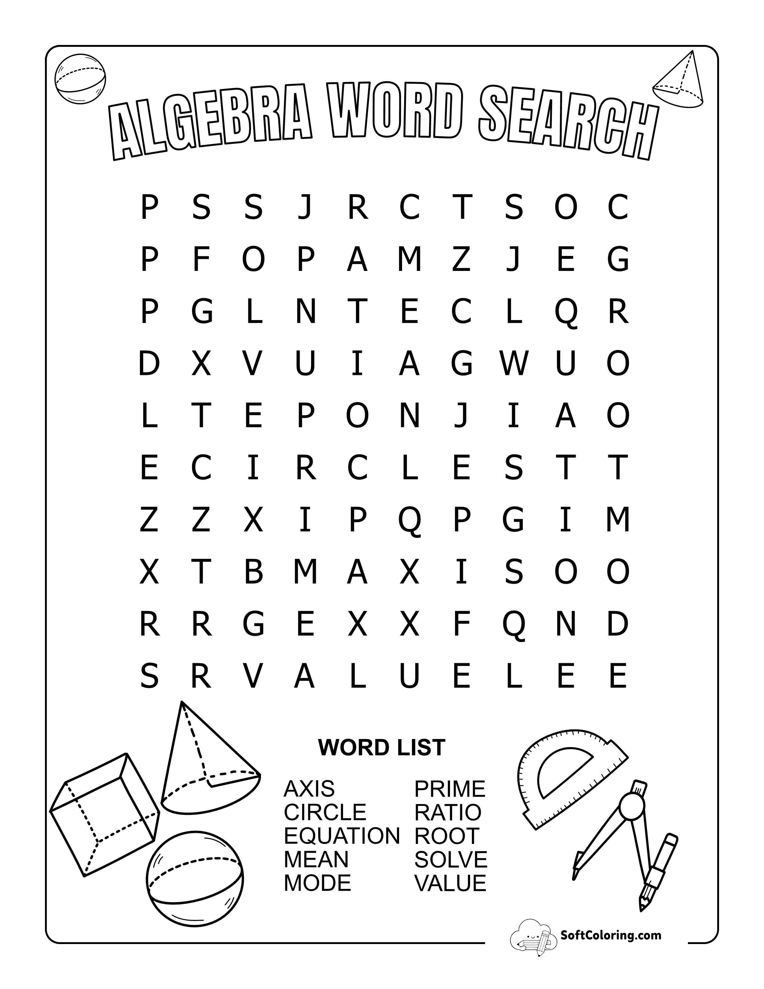 Easy Algebra Word Search